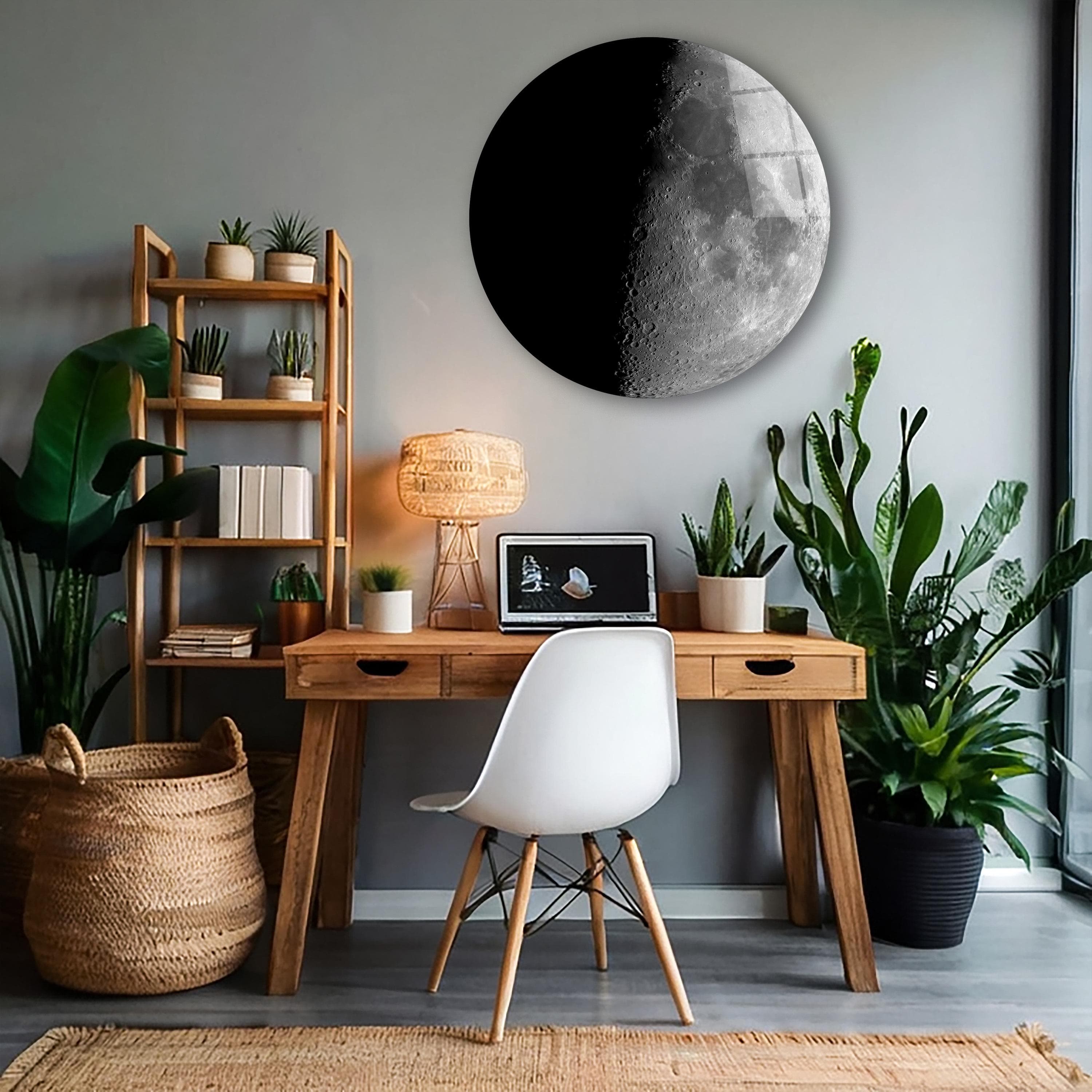 Half Moon Glass Wall Art, Moon Tempered Glass Decor, Round Wall Art, Unique Wall Decor, Office Wall Art, Man Cave Decor, Housewarming Gifts