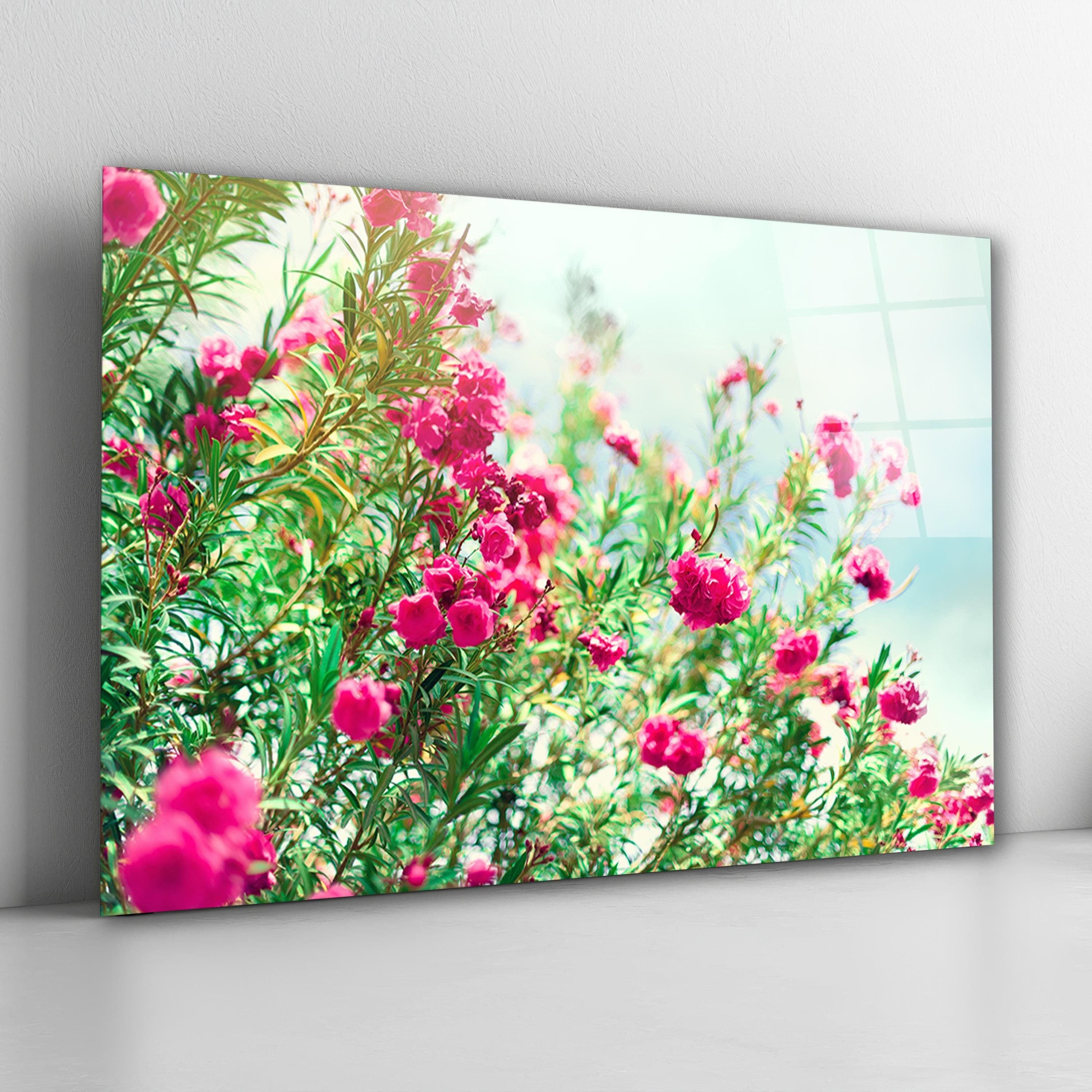 Pink Flowers Glass Wall Art, Tempered Glass Wall Decor, Wedding Gifts, Wall Hangings, Living Room Decor, New Home Gifts, Large Wall Art