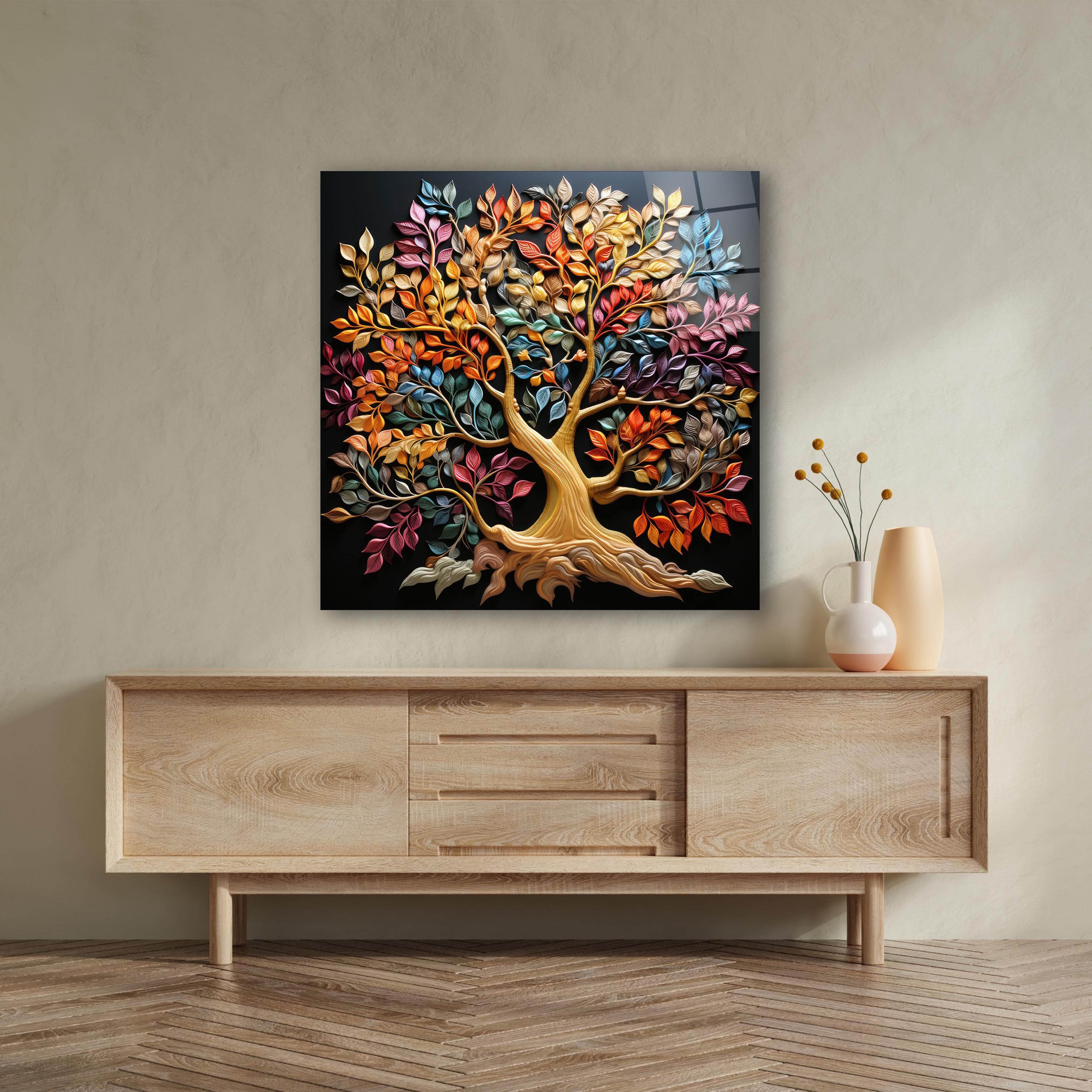 Tree of Life Glass Wall Art, Tempered Glass Colorful Tree Wall Decor, Modern Glass Print, Living Room Art, Anniversary Gifts, Wall Hangings