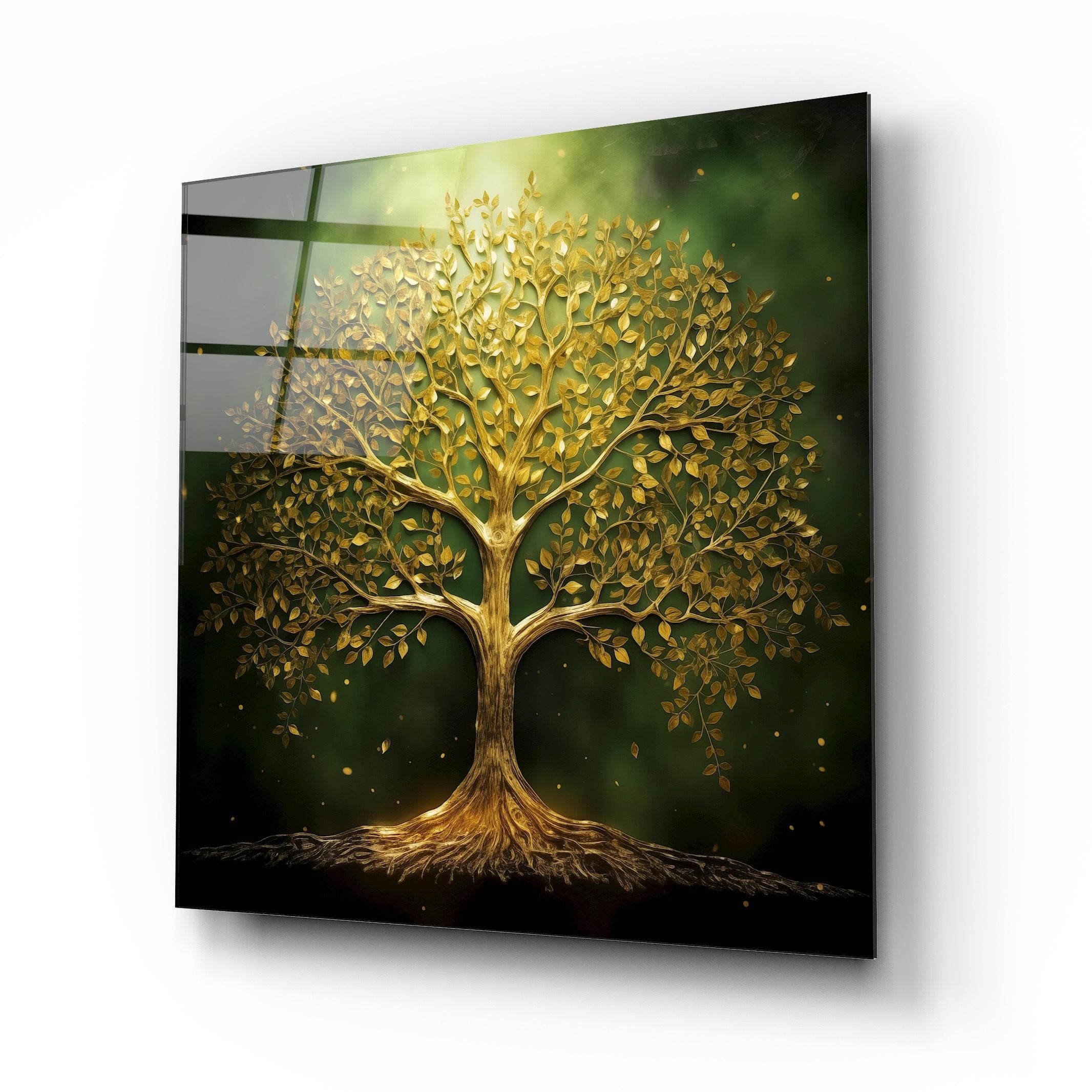 Tree of Life Glass Wall Art, Golden Tree Tempered Glass Decor, Living Room Art, New Home Gifts, Christmas Gifts, Wall Hangings, Glass Print