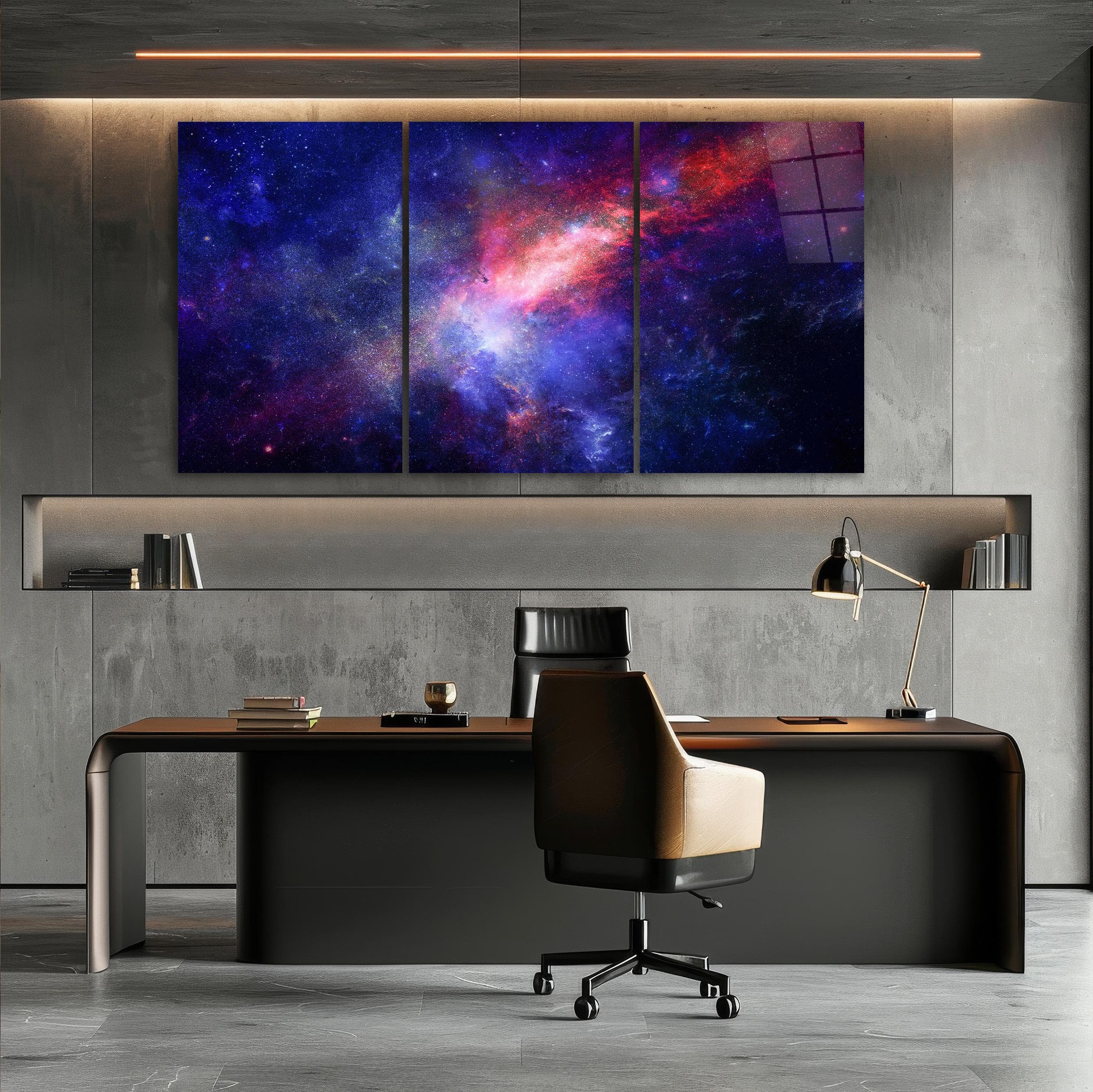 **Triple Space Glass Wall Art, 3-Panel Galaxy Wall Decor, Triptych Stars Tempered Glass Print, Living Room Art, Game Room Decor, Wall Hangings, Stunning Cosmic Glass Art, Vibrant Starry Night Wall Decor, Modern Galaxy Themed Art, Beautiful 3-Piece Space Print, Astronomical Wall Art for Living Room, Unique Space-Inspired Home Decor, Perfect Gift for Stargazers and Science Lovers, Contemporary Space Decor for Game Rooms and Bedrooms