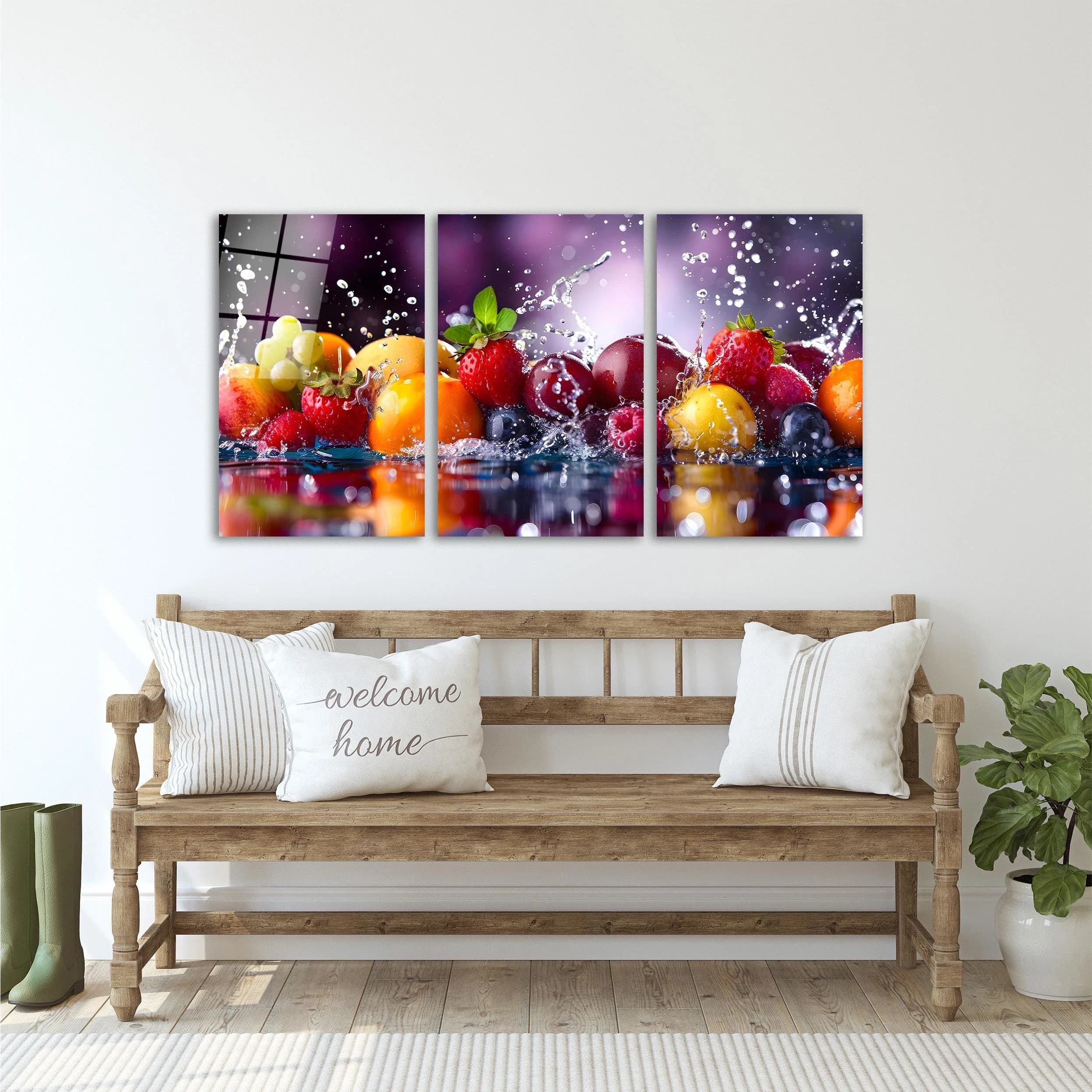 Triple Fruits Glass Wall Art, Fruits Backsplash Tempered Glass Decor, Kitchen Wall Art, Dining Room Decor, Housewarming Gifts, Wall Hangings
