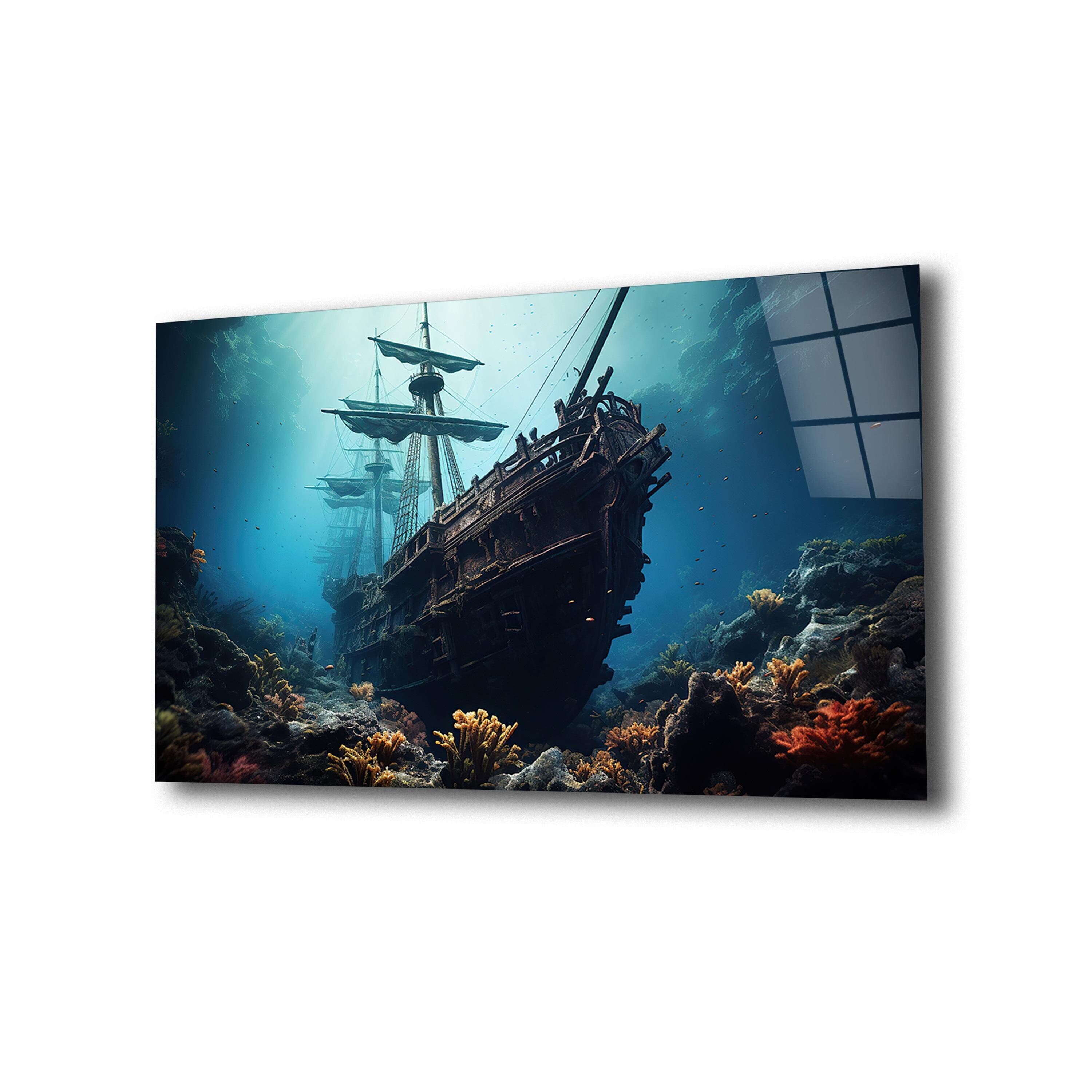Shipwreck Glass Wall Art, Sunken Ship Tempered Glass Wall Decor, Extra Large Wall Art, Gifts For Him, Living Room Art, Extra Large Wall Art