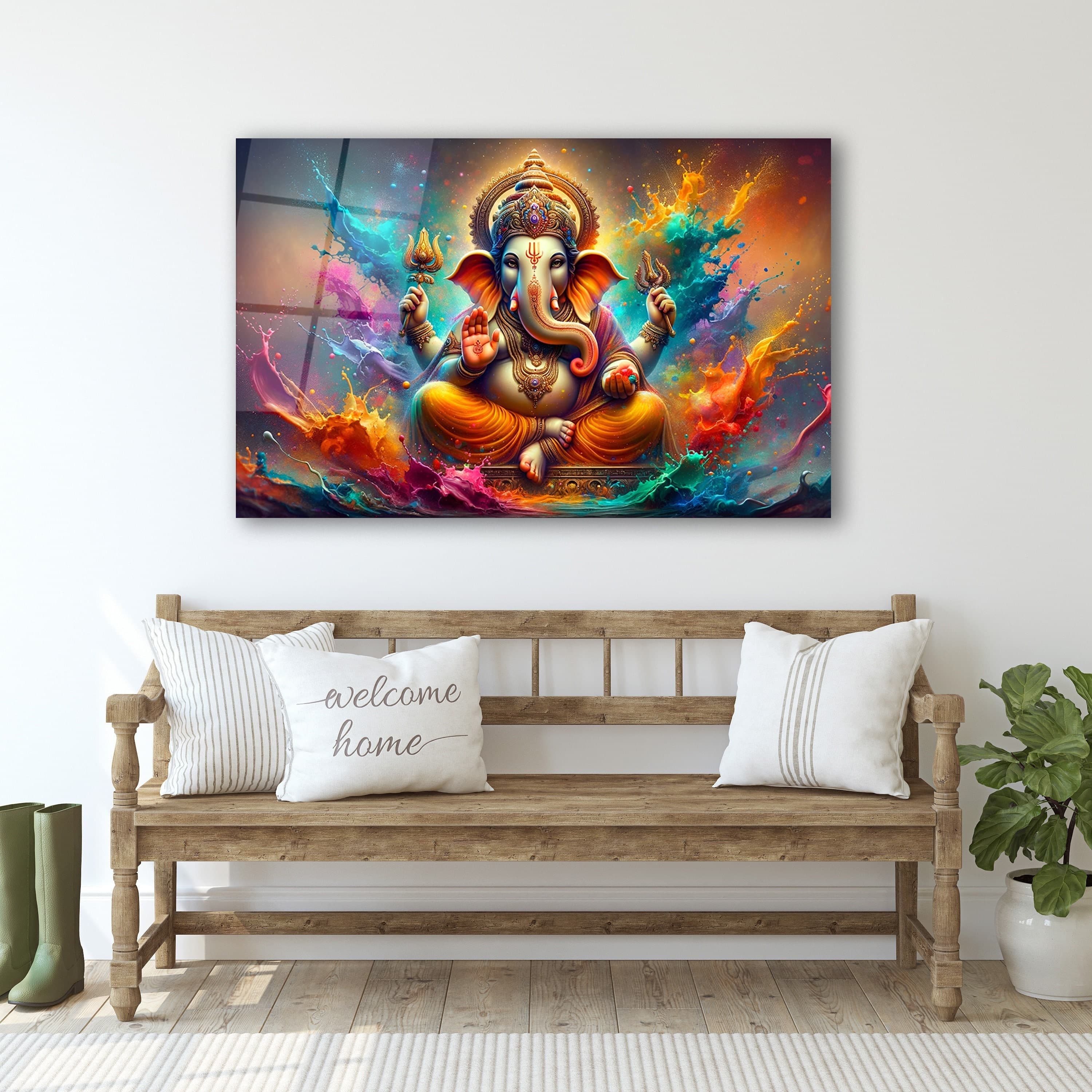 Lord Ganesha Glass Wall Art, Ganesh Tempered Glass Wall Decor, Hindu Wall Art, Gifts For Her, Wall Hanging, Glass Printing, Home Decor