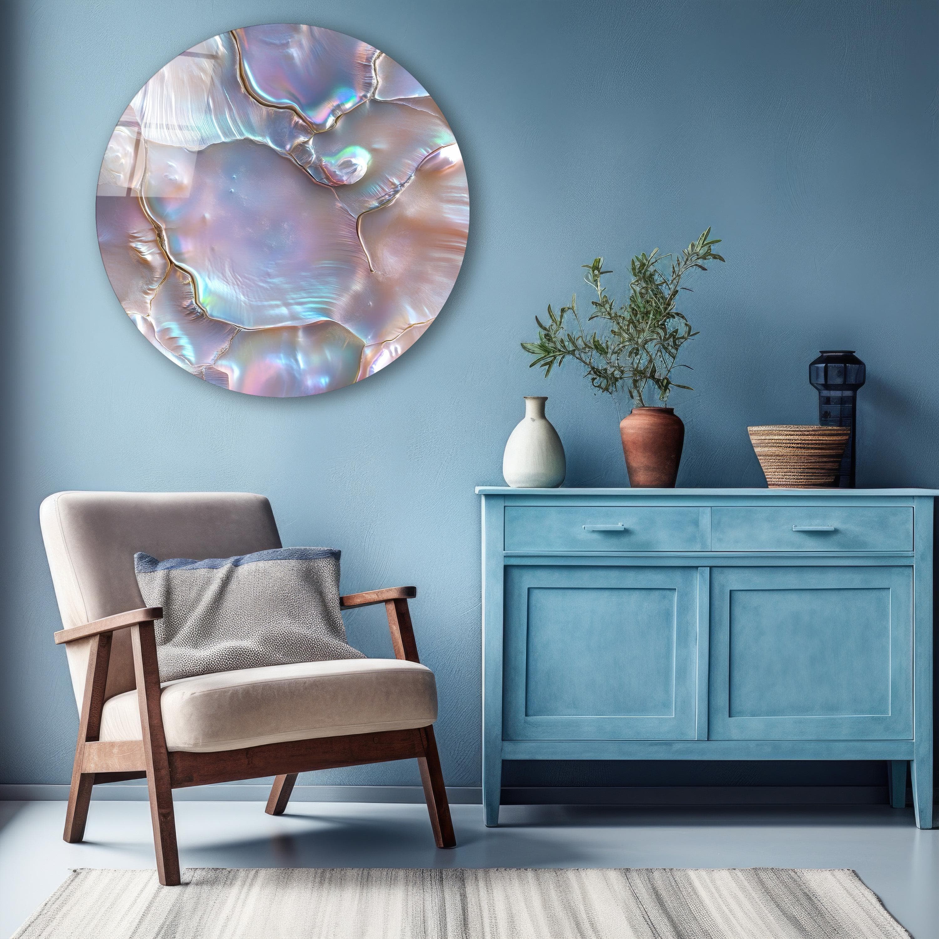 Round Pearly Glass Wall Art, Iridescent Tempered Glass Decor, Bedroom Wall Art, Living Room Decor, Gifts for Her, Unique Gifts, Wall Hanging