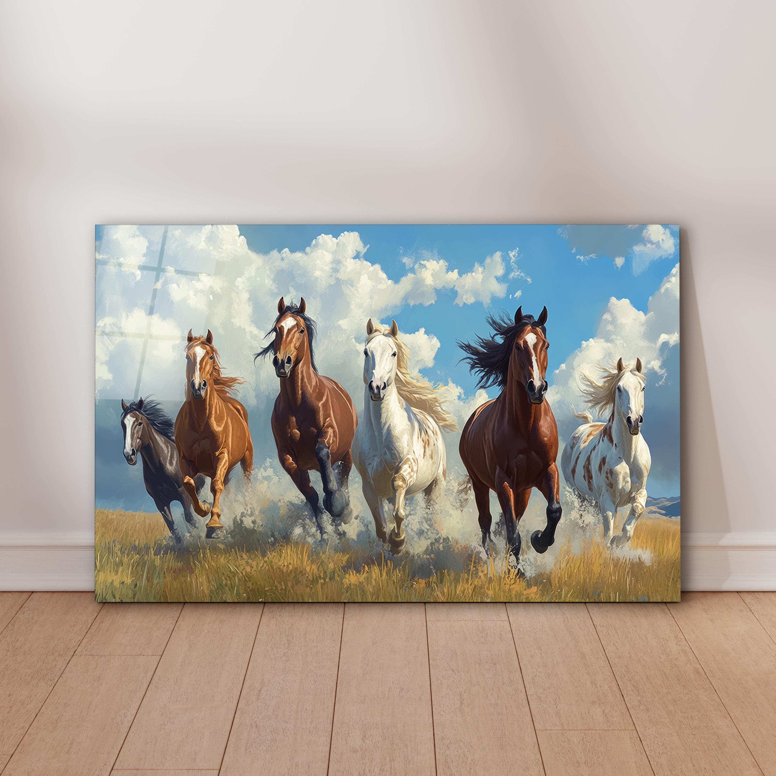 Running Horses Glass Wall Art, Horse Painting Tempered Glass Decor, Living Room Art, Office Wall Decor, Mother's Day Gifts, Wall Hangings, Stunning Horse-Themed Glass Art, Vibrant Running Horses Artwork on Tempered Glass, Elegant Horse Painting for Living Room or Office, Perfect Gift for Horse Lovers and Mother’s Day, Beautiful Glass Wall Decor with Motion and Energy, Modern and Bold Artwork for Contemporary Interiors, Timeless Horse Decor to Bring Nature into Your Home, Unique Wall Hanging