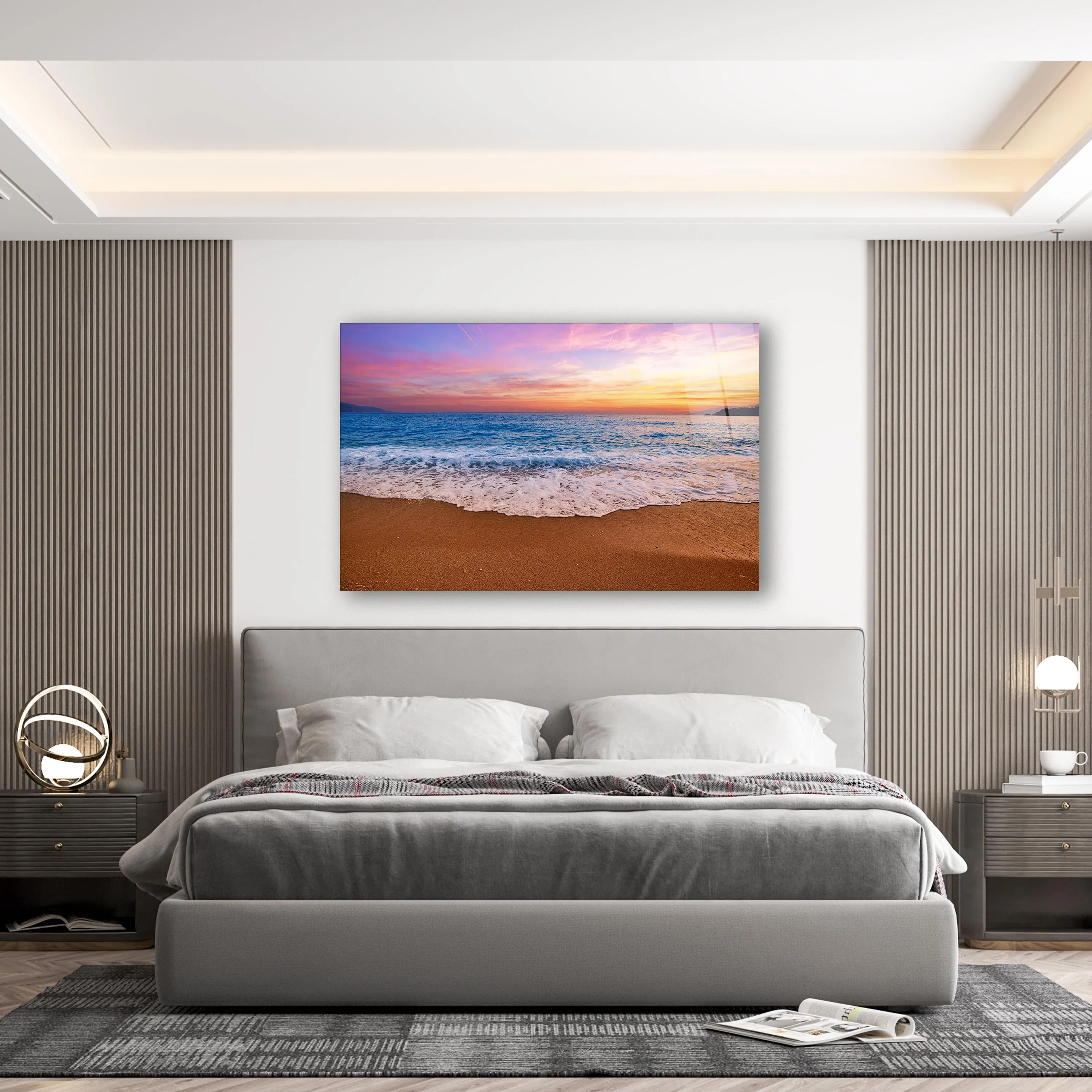 Coastal Landscape Glass Wall Art, Tempered Glass Sunset Beach Print, Ocean Wall Decor, Housewarming Gifts, Birthday Gifts, Wall Hangings