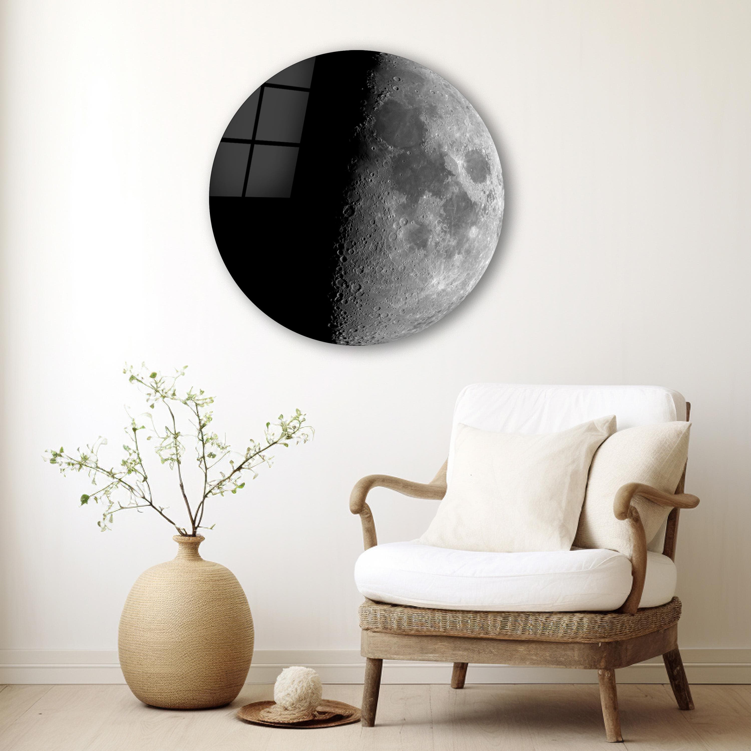 Half Moon Glass Wall Art, Moon Tempered Glass Decor, Round Wall Art, Unique Wall Decor, Office Wall Art, Man Cave Decor, Housewarming Gifts