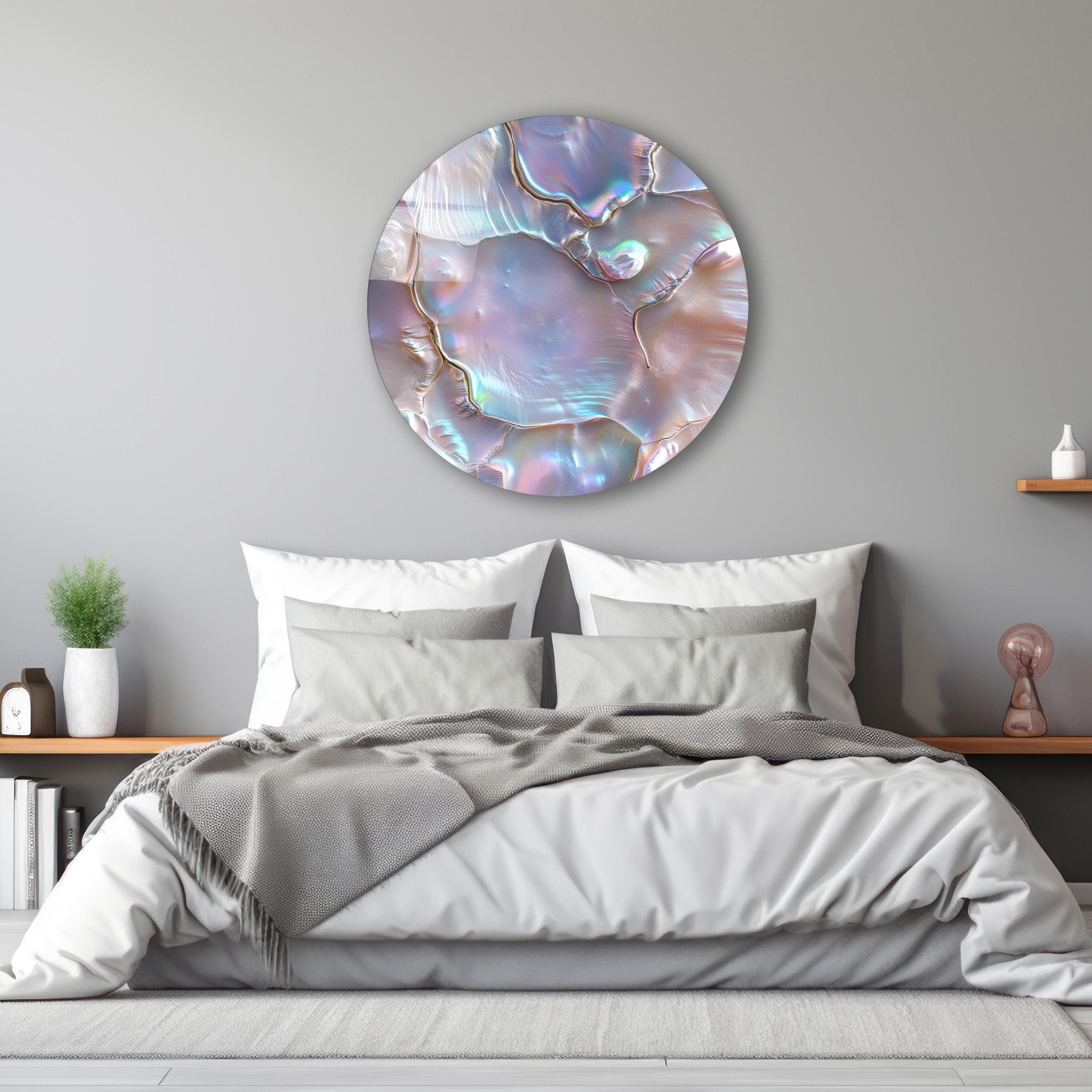 Round Pearly Glass Wall Art, Iridescent Tempered Glass Decor, Bedroom Wall Art, Living Room Decor, Valentine's Gifts, Unique Gifts