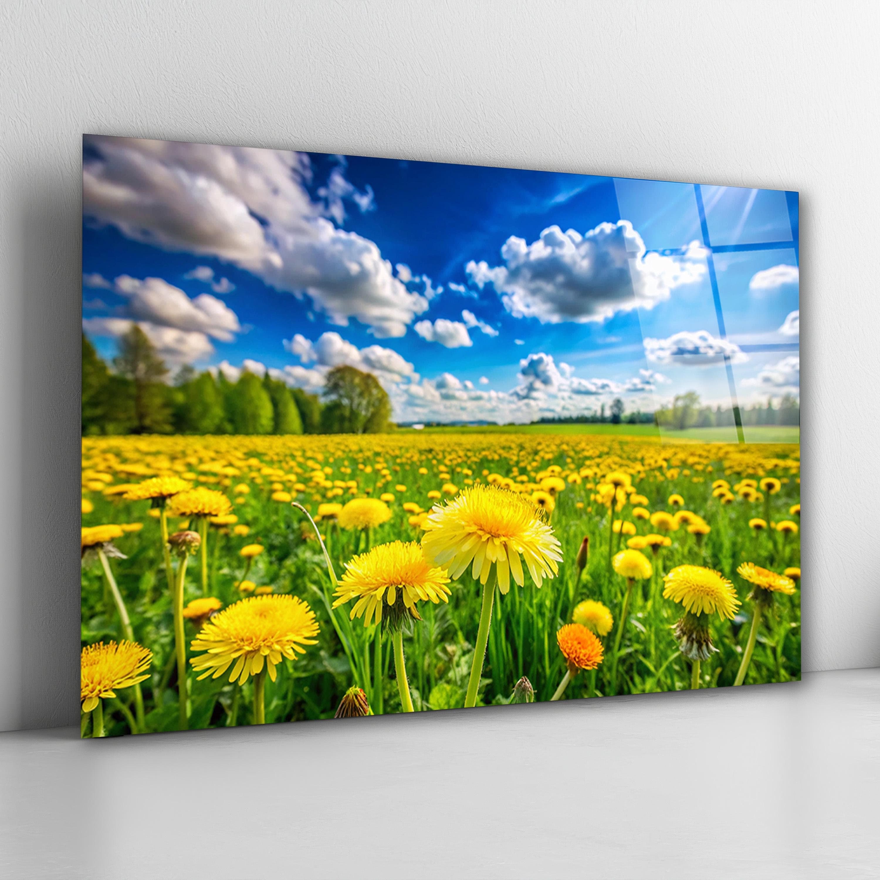 Yellow Flowers Summer Nature Glass Wall Art, Landscape Tempered Glass Wall Decor, New Home Gifts, Modern Wall Art, Wall Hangings, Home Decor