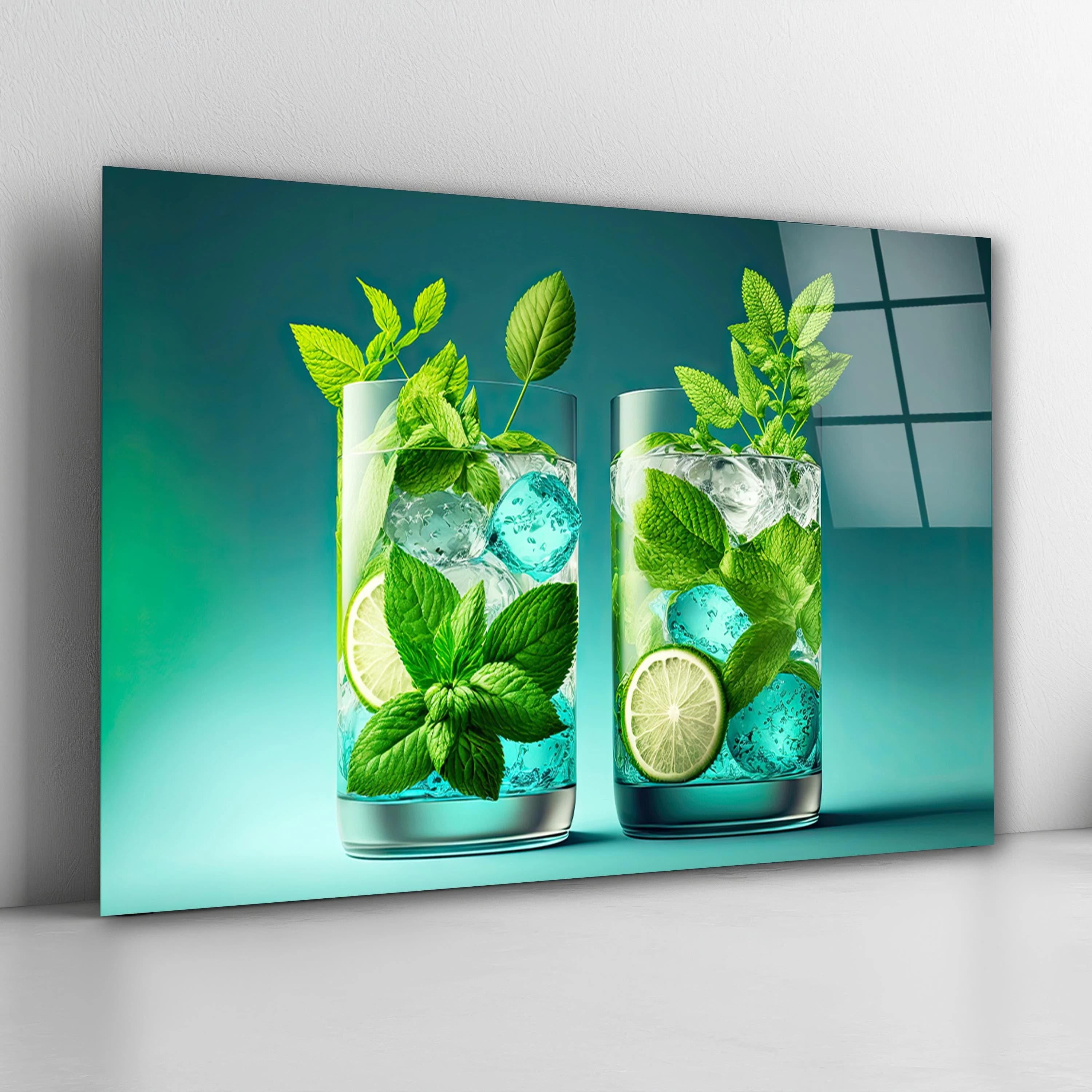 Refreshing Mojito Glass Wall Art, Cocktail Tempered Glass Decor, Kitchen Backsplash Art, Housewarming Gifts, Glass Printing, Wall Hangings