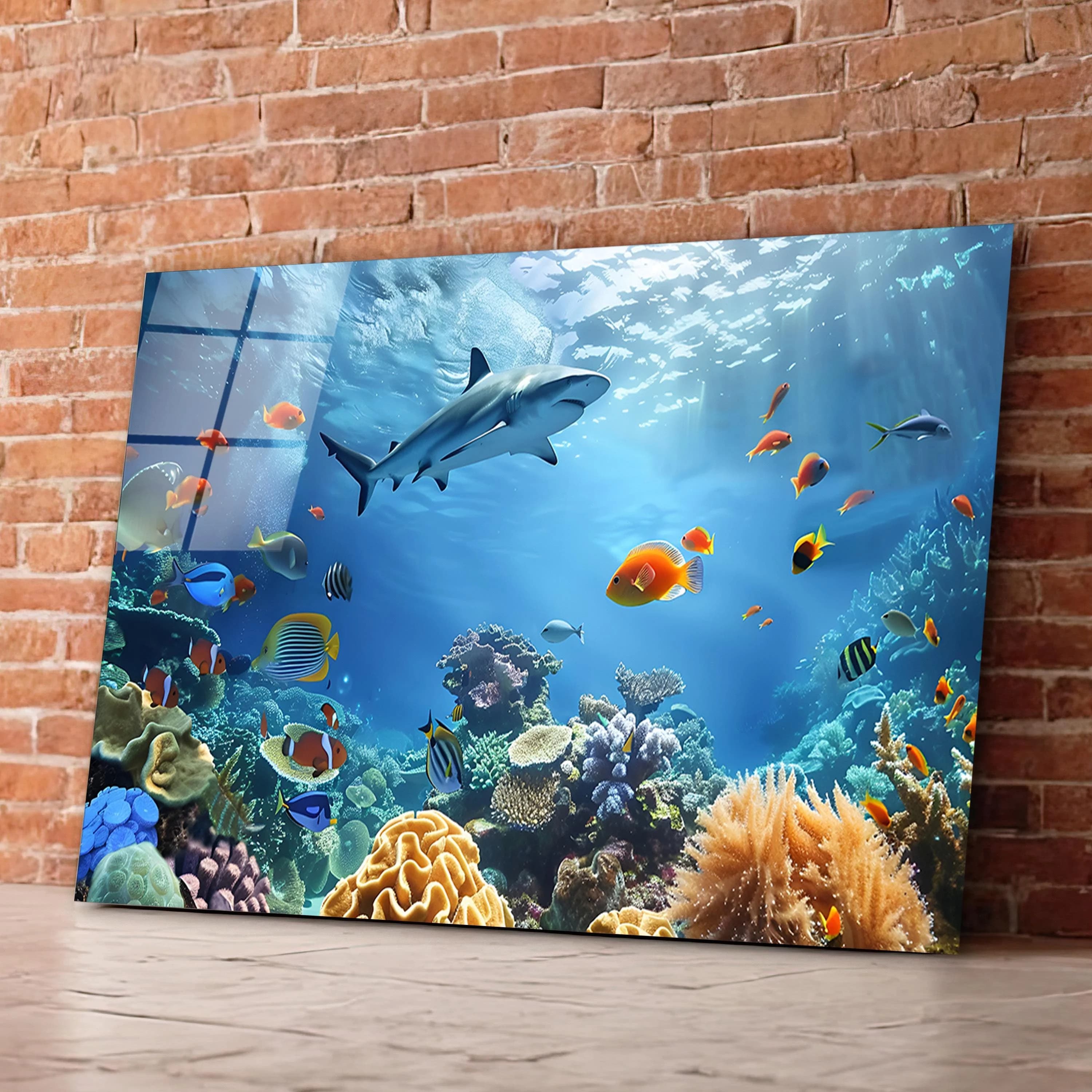 Underwater Coral Reef & Fish Tempered Glass Wall Art, Shark Glass  Print, Living Room Art, Bathroom Decor, Valentine's Gifts, Glass Print