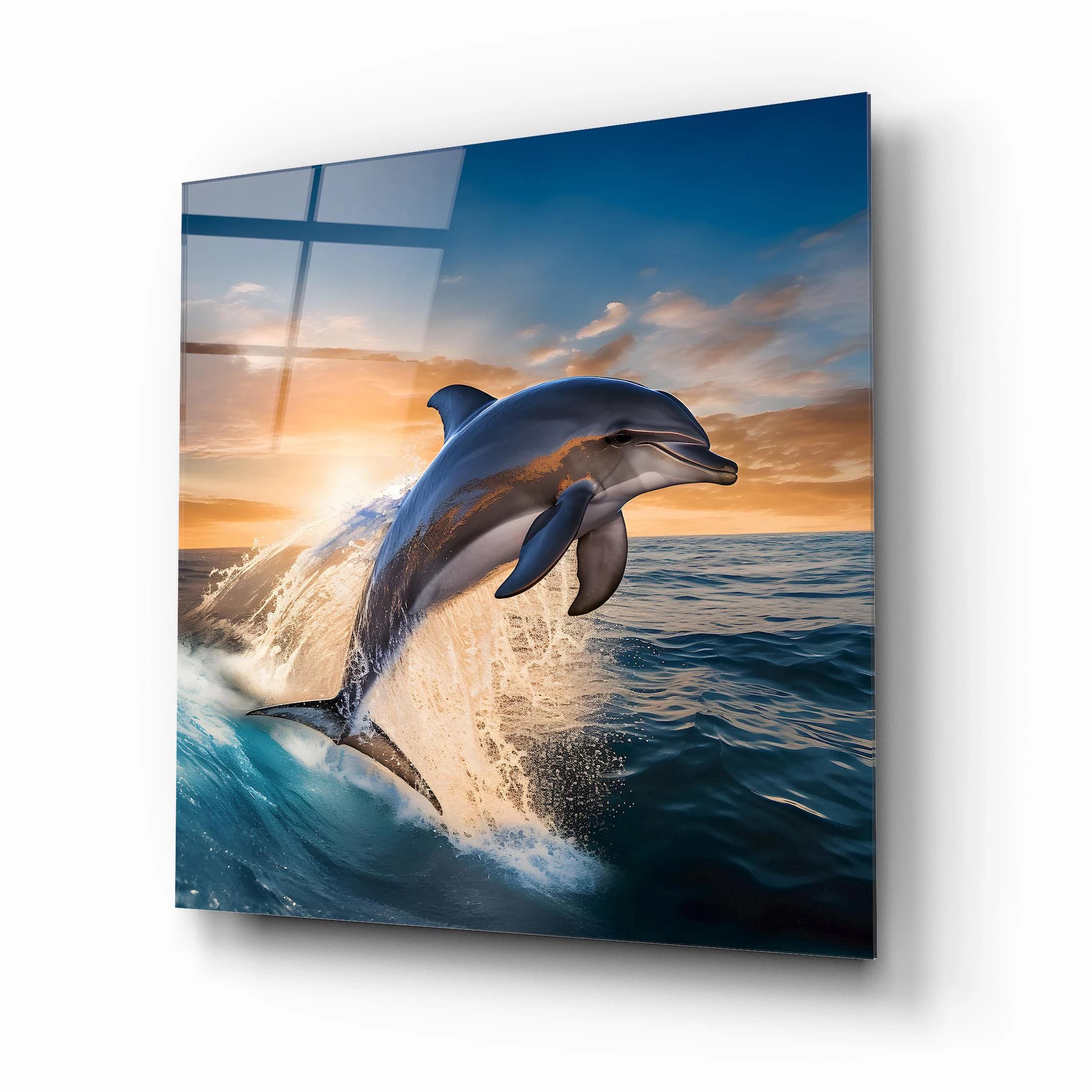 Dolphin Glass Wall Art, Ocean Tempered Glass Decor, Living Room Art, Gifts for Him, Interior Design Ideas, Valentine's Gifts, Wall Hangings