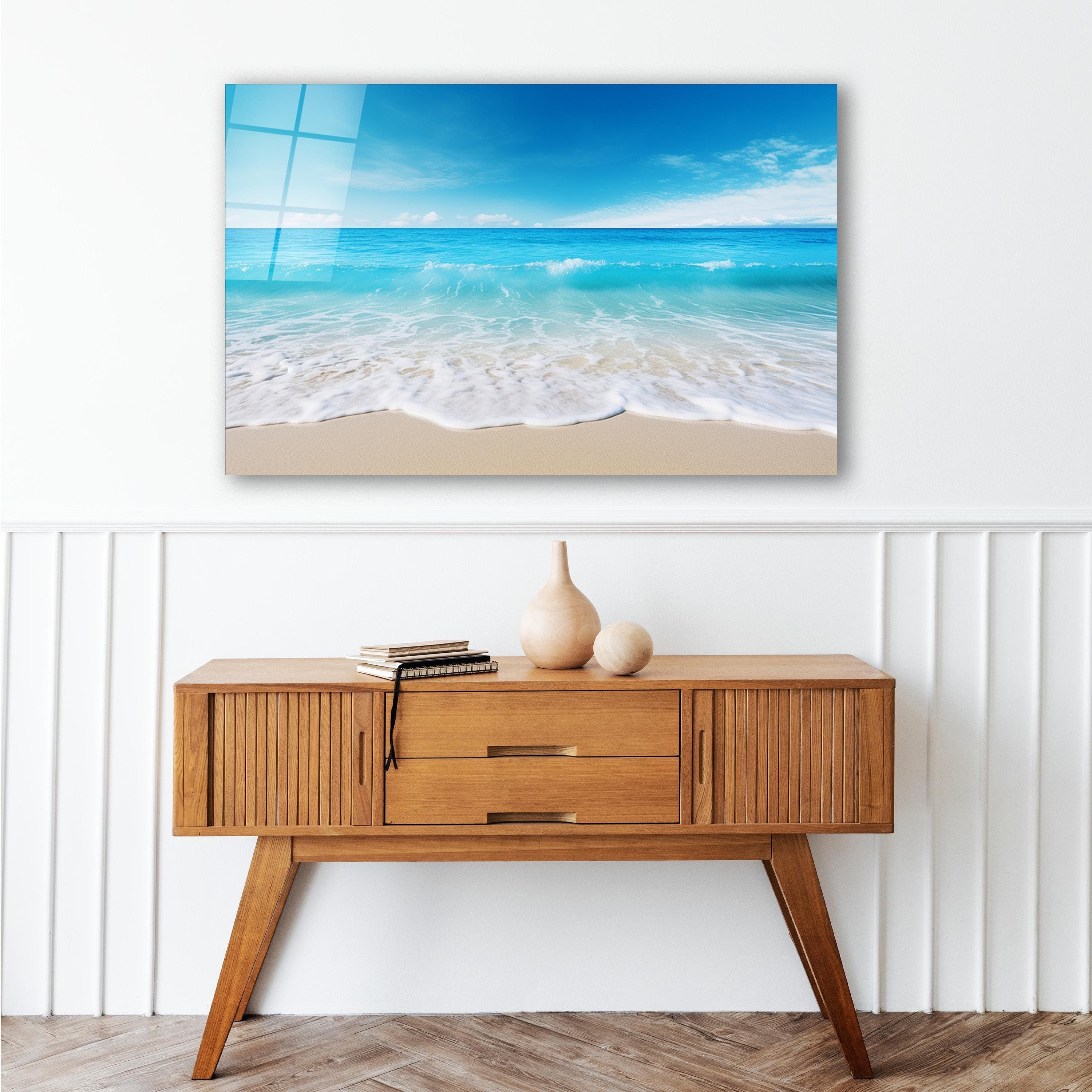 Ocean Glass Wall Art, Coastal Beach Tempered Glass Decor, Entryway Wall Art, Bedroom Decor, New Home Gifts, Anniversary Gifts, Glass Print