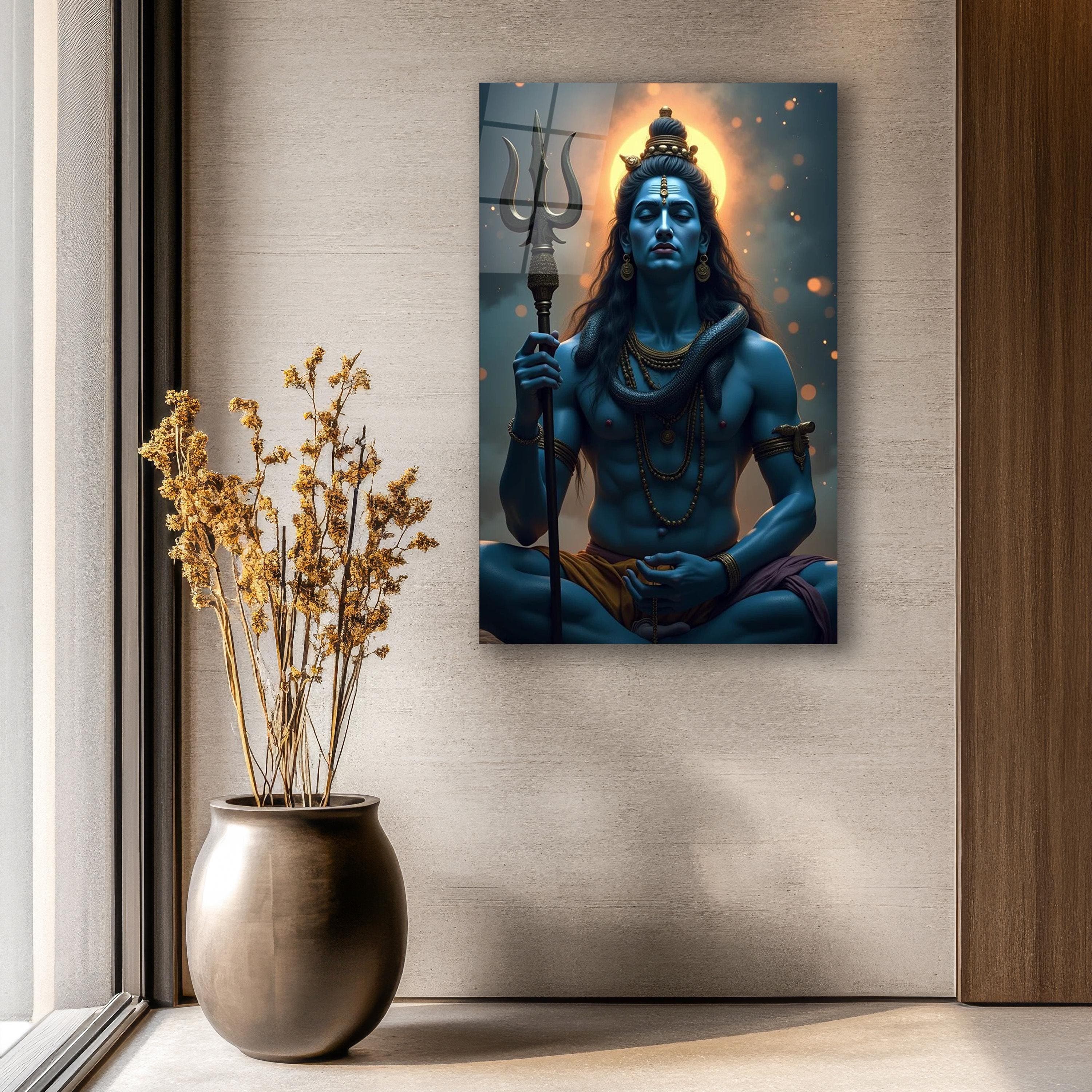 Lord Shiva Glass Wall Art, Shiva Tempered Glass Decor, Hindu Wall Art, Living Room Art, Housewarming Gifts, Hindu Gifts, Large Wall Art