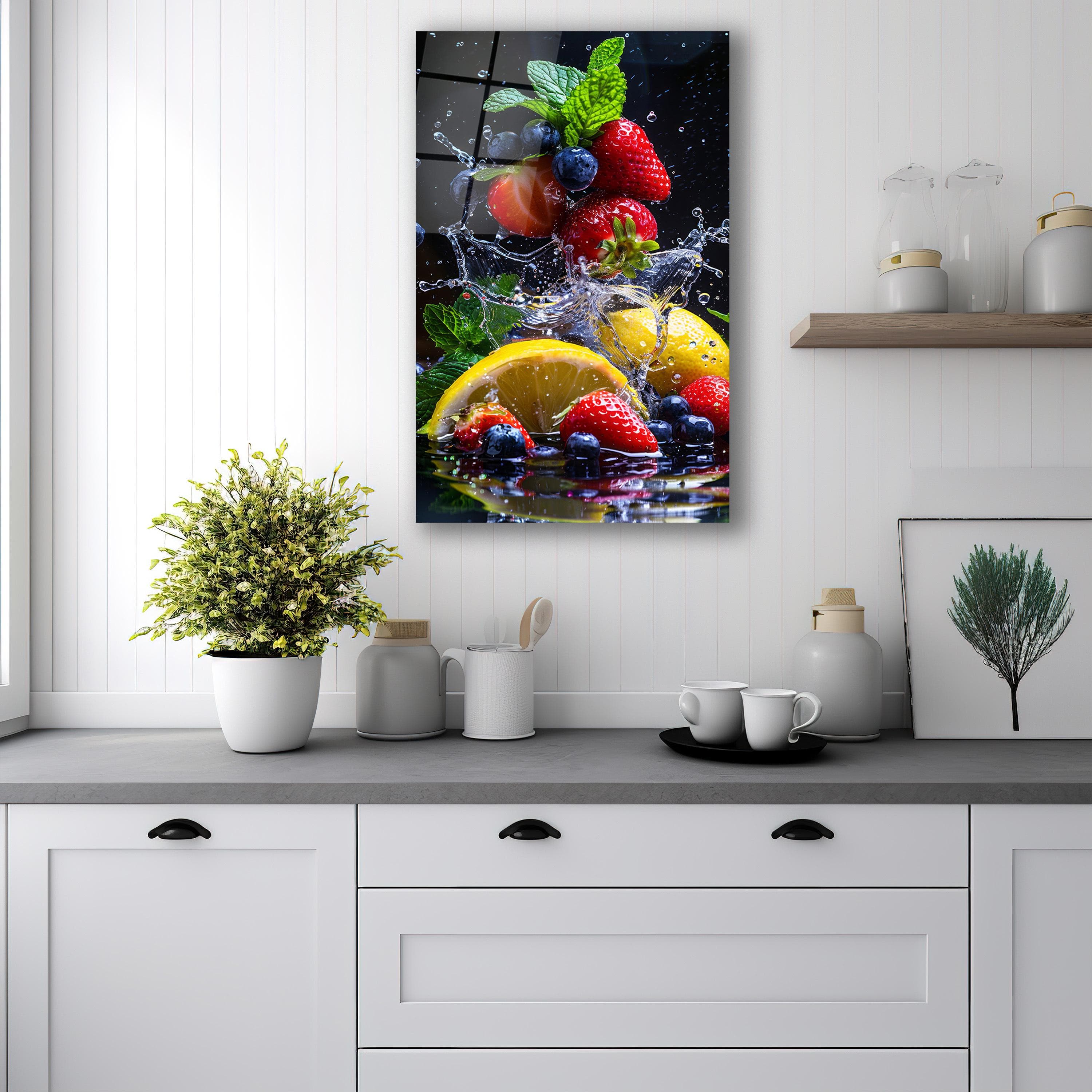 Fruits Splash Glass Wall Art, Tempered Glass Fruit Decor, Kitchen Wall Art, New Home Gifts, Anniversary Gifts, Wall Hangings, Glass Print