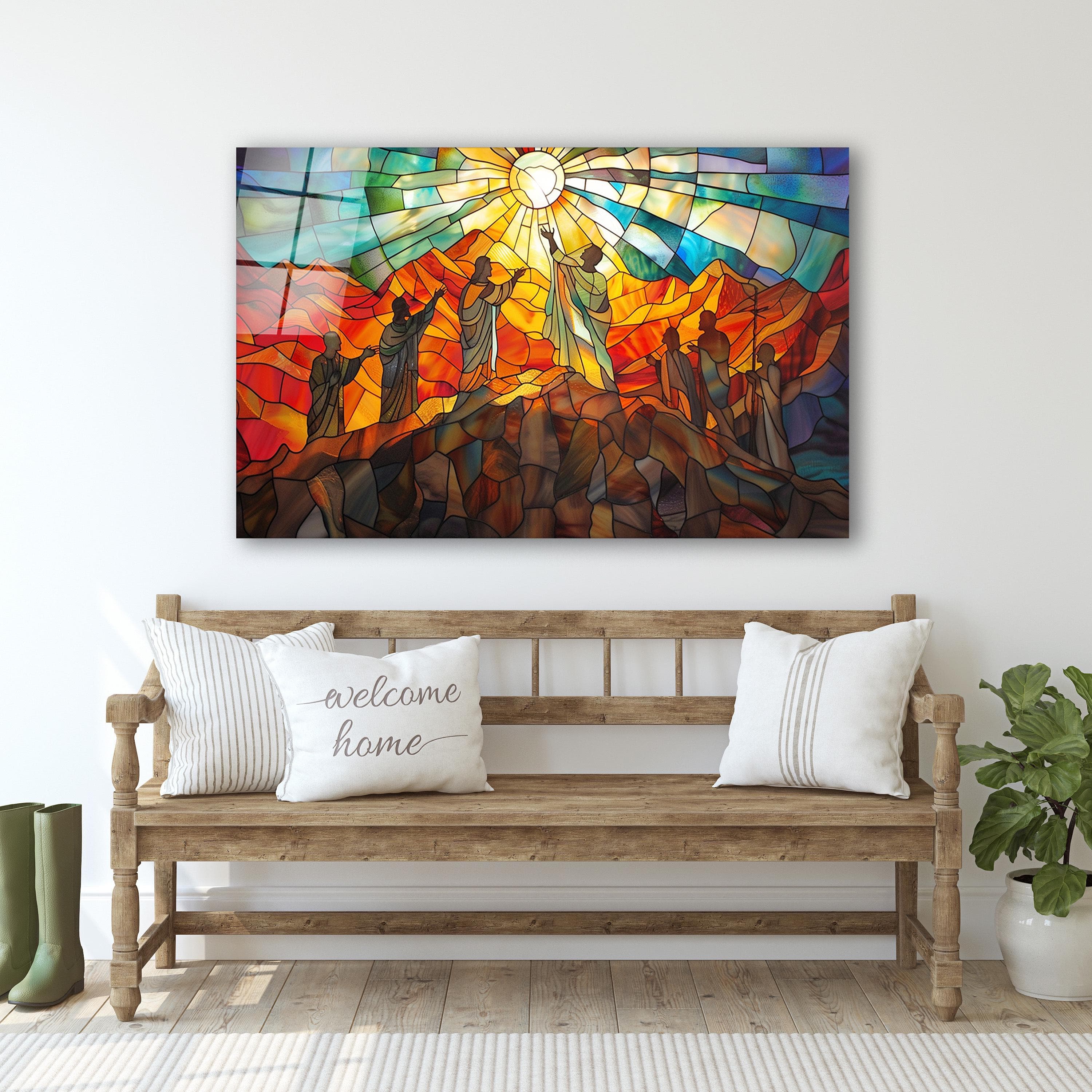 Transfiguration of Jesus with Moses Tempered Glass Wall Art, Stained Glass Effect Decor, Christian Wall Art, Living Room Art, Glass Print