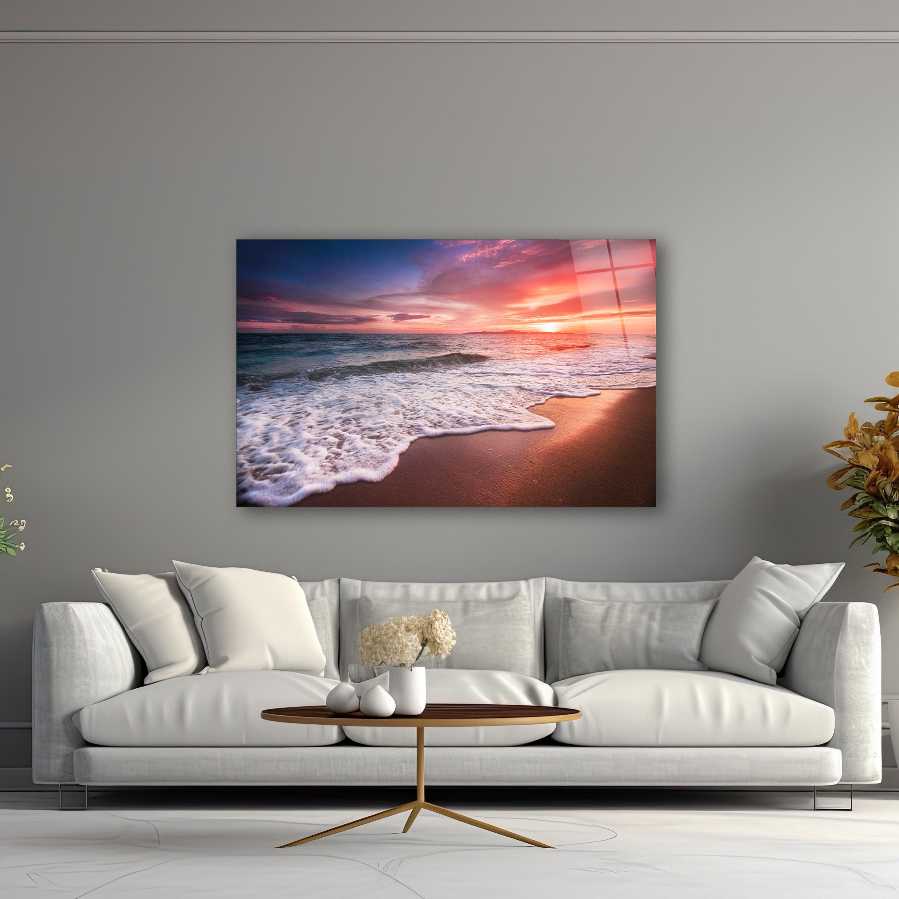 Coastal Sunset Glass Wall Art, Ocean & Waves Tempered Glass Decor, Beach Wall Art, Living Room Wall Art, Housewarming Gifts, Wall Hangings