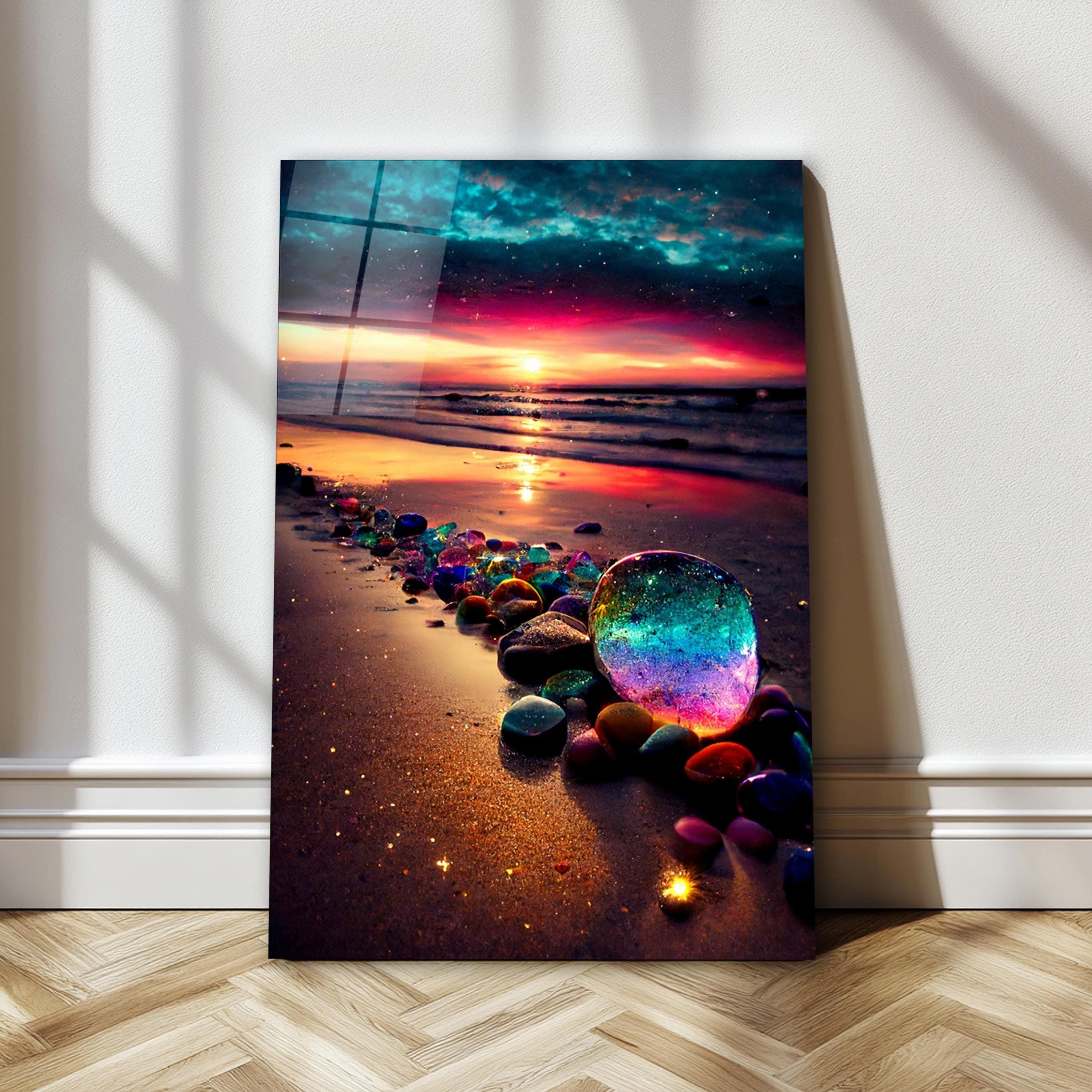 Beach Pebbles Glass Wall Art, Coastal Tempered Glass Decor, Colorful Pebbles Art, Living Room Art, New Home Gifts, Wall Hanging, Glass Print