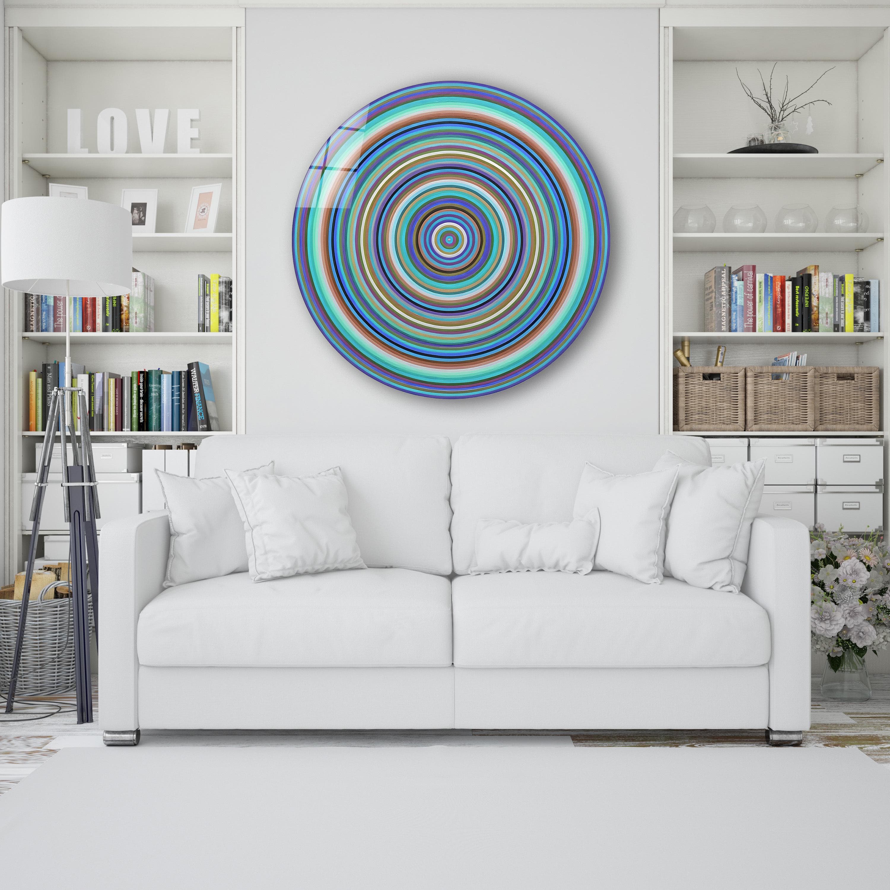 Round Abstract Glass Wall Art, Modern Geometric Wall Hanging, Colorful Circular Tempered Glass Wall Decor, Living Room Art, Wall Hangings