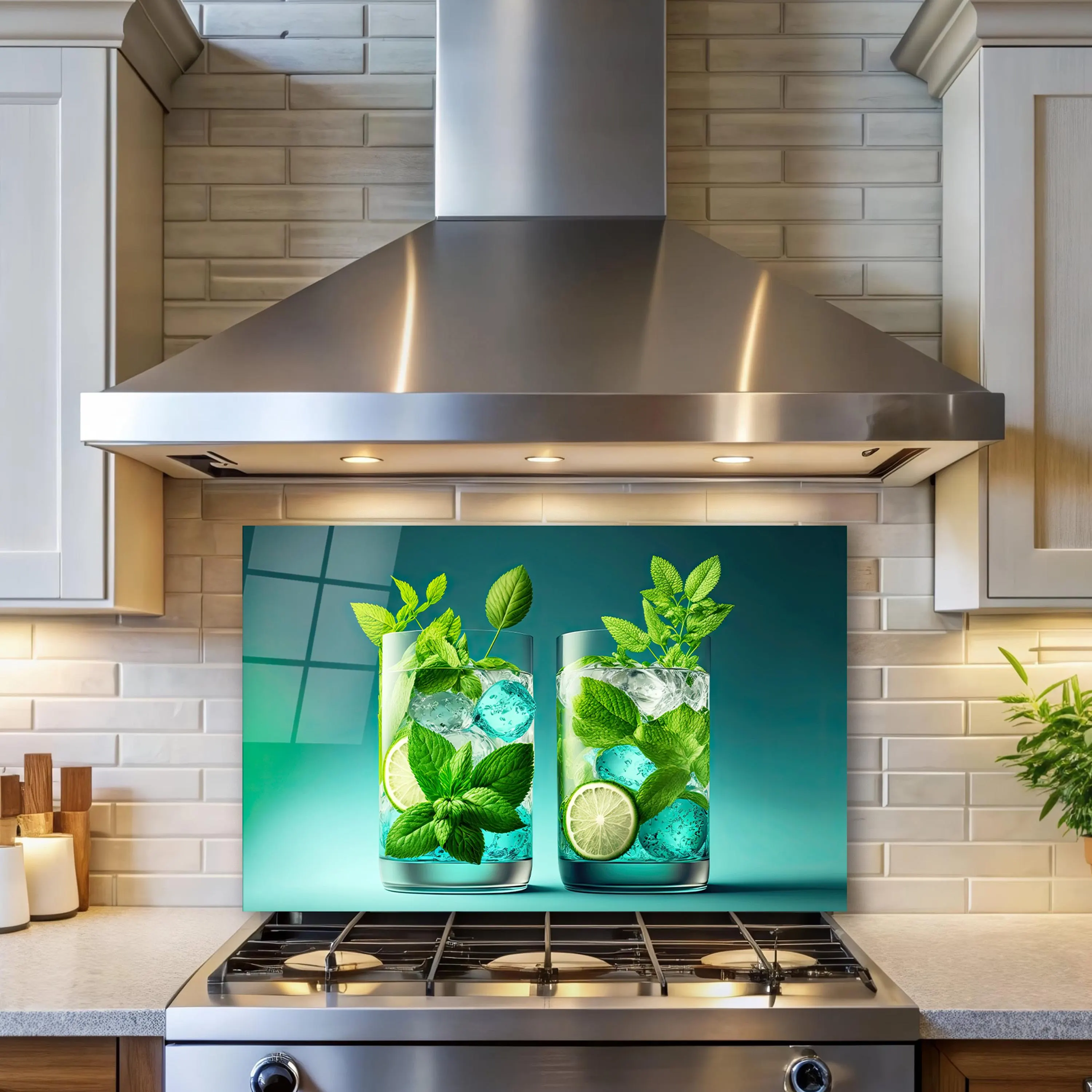 Refreshing Mojito Glass Wall Art, Cocktail Tempered Glass Decor, Kitchen Backsplash Art, Housewarming Gifts, Glass Printing, Wall Hangings