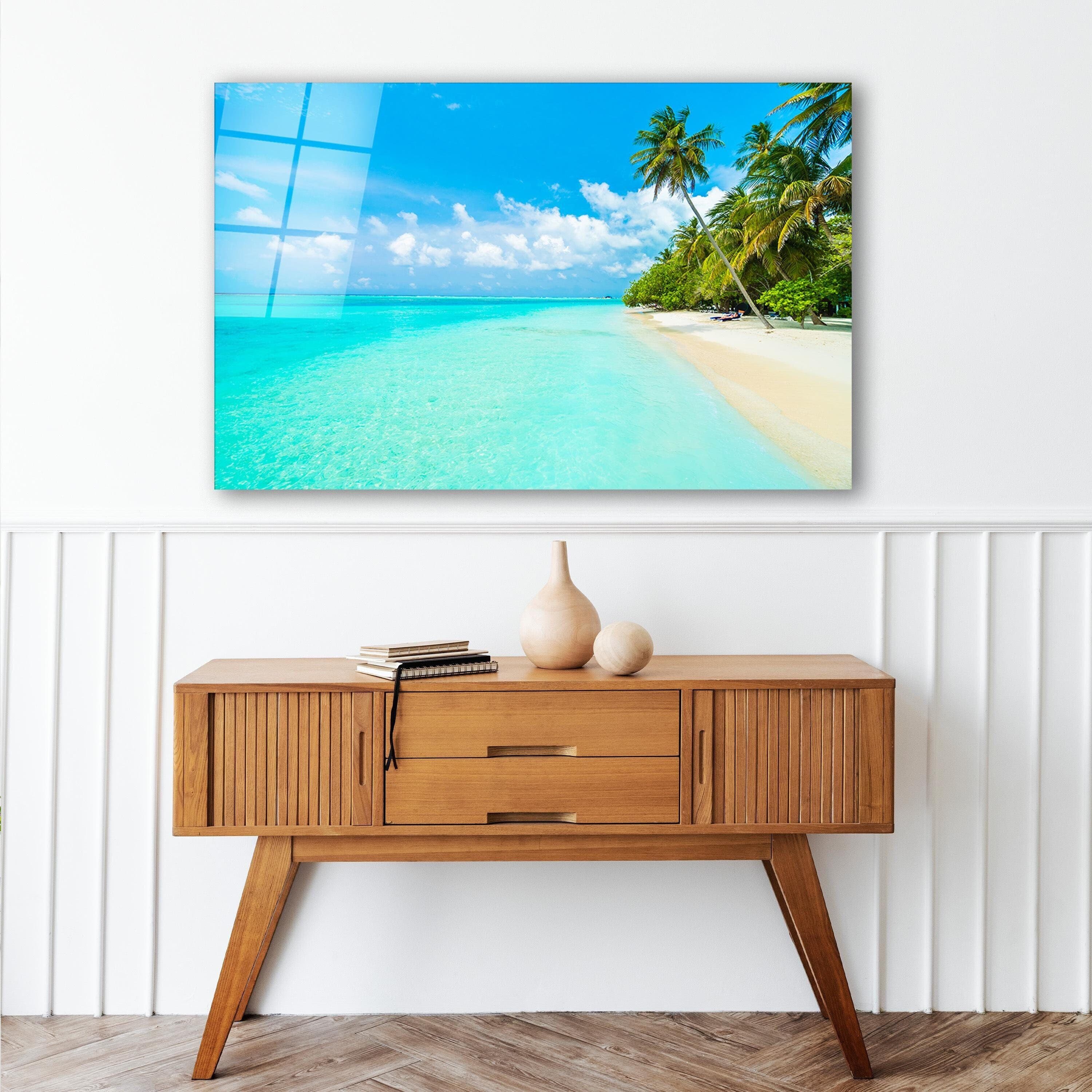 Maldives Tempered Glass Wall Art, Coastal Wall Decor, Ocean Landscape Wall Art, Above Bed Art, Housewarming Gifts, Extra Large Wall Art