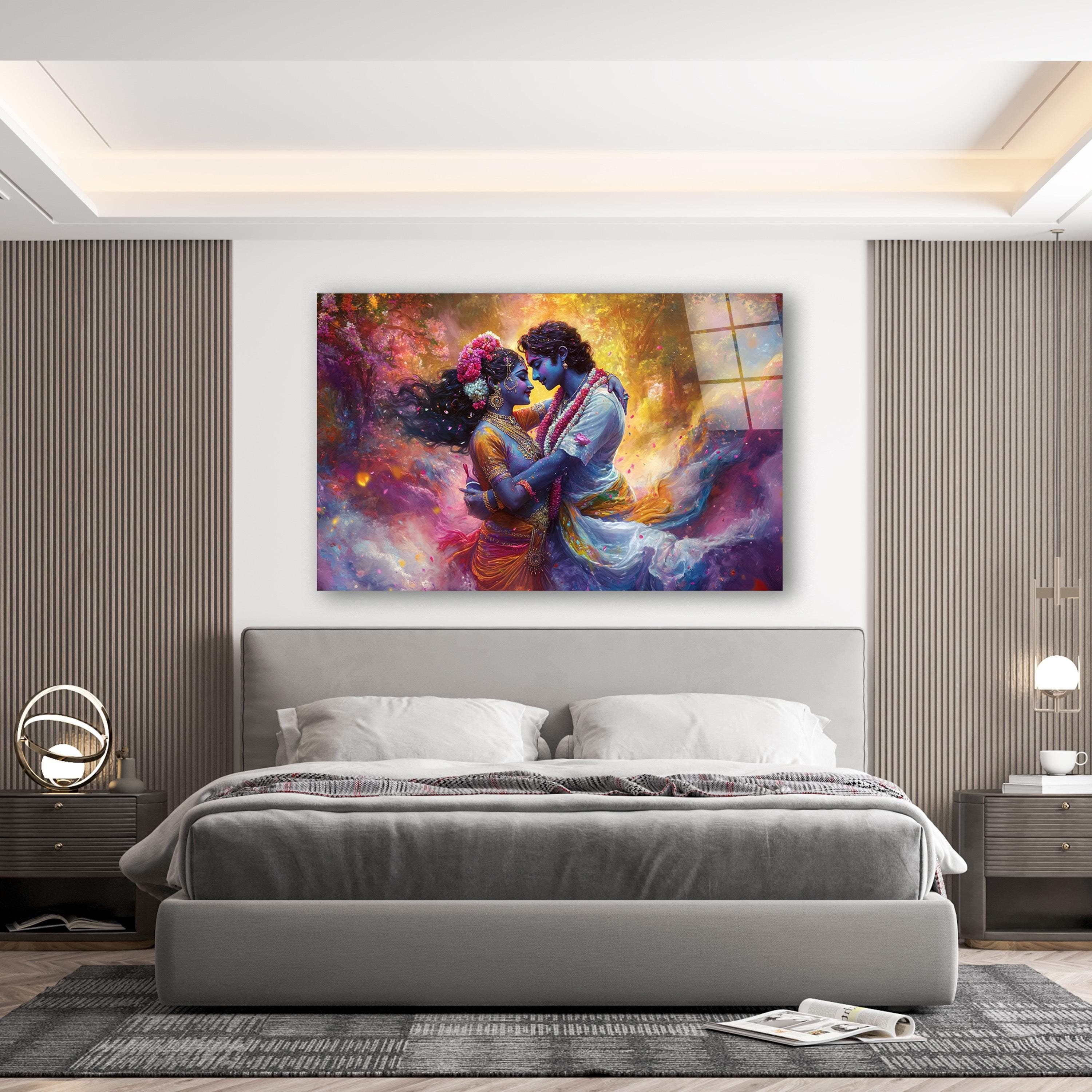 Radha Krishna Painting, Hindu Deities Tempered Glass Wall Art, Living Room Decor, Above Bed Art, New Home Gifts, Hindu Gifts, Glass Print
