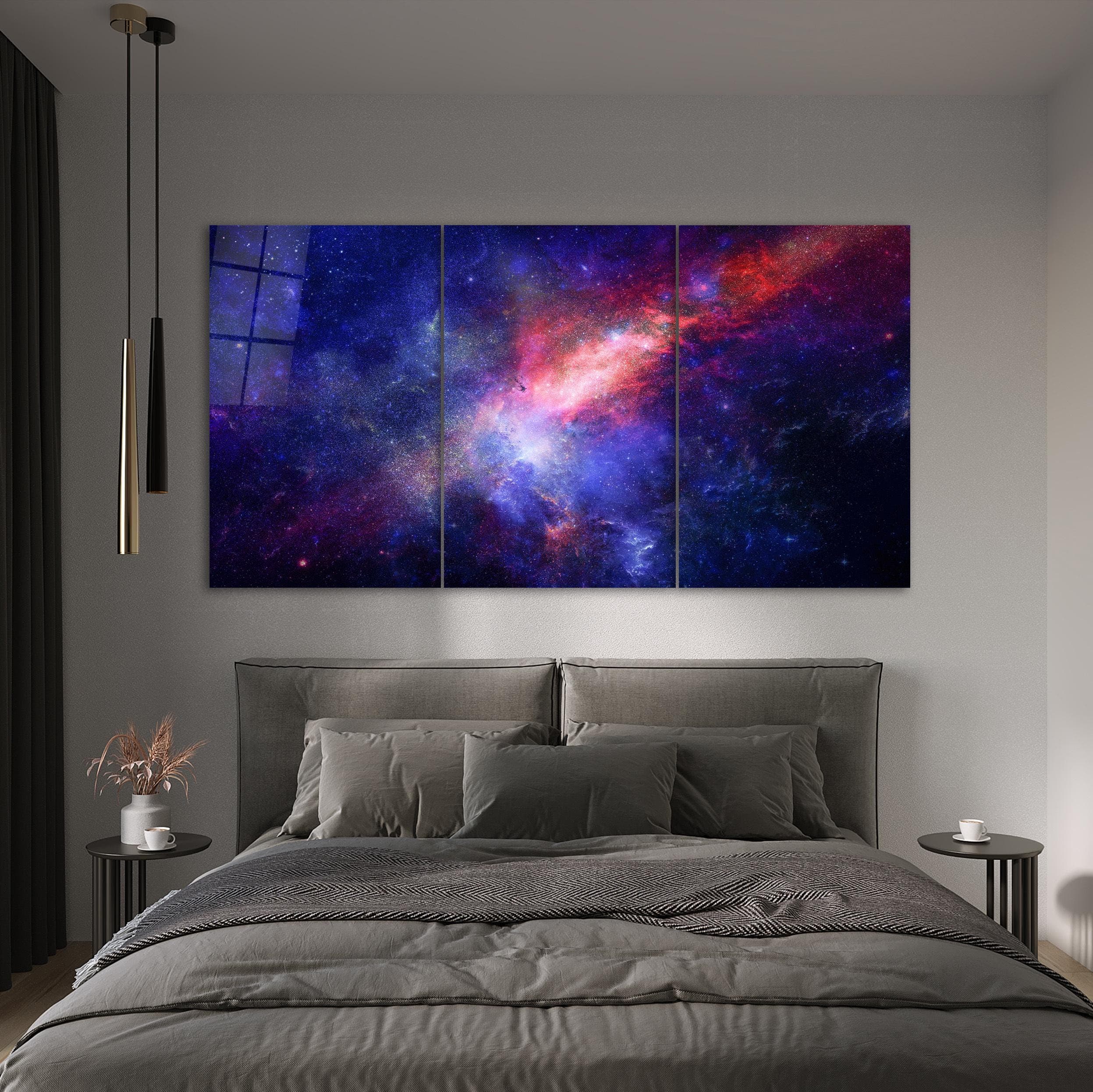 Triple Space Glass Wall Art, 3-Panel Galaxy Wall Decor, Triptych Stars Tempered Glass Print, Living Room Art, Game Room Decor, Wall Hangings