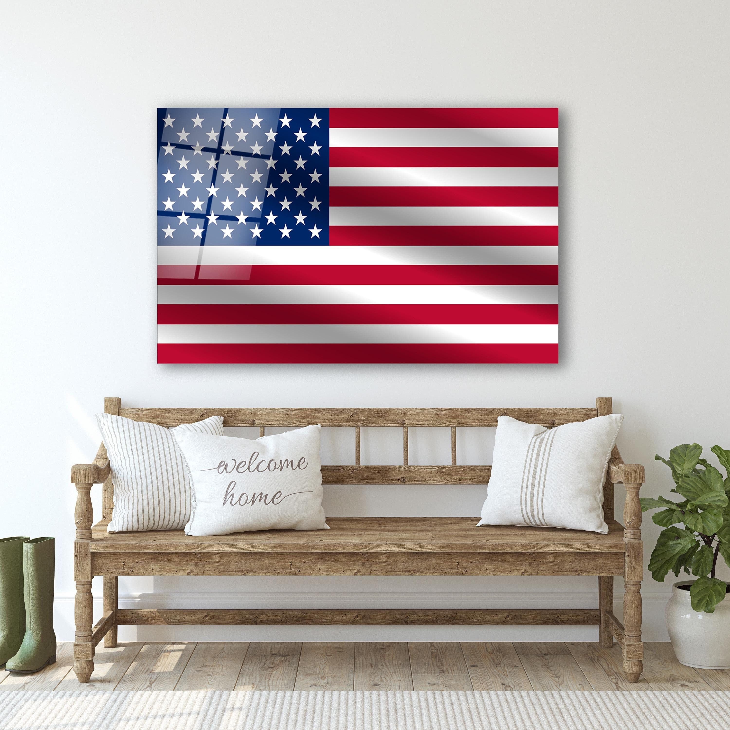 American Flag Glass Wall Art, USA Flag Tempered Glass Wall Decor, Living Room Wall Art, Patriotic Gifts, Wall Hangings, Glass Printings