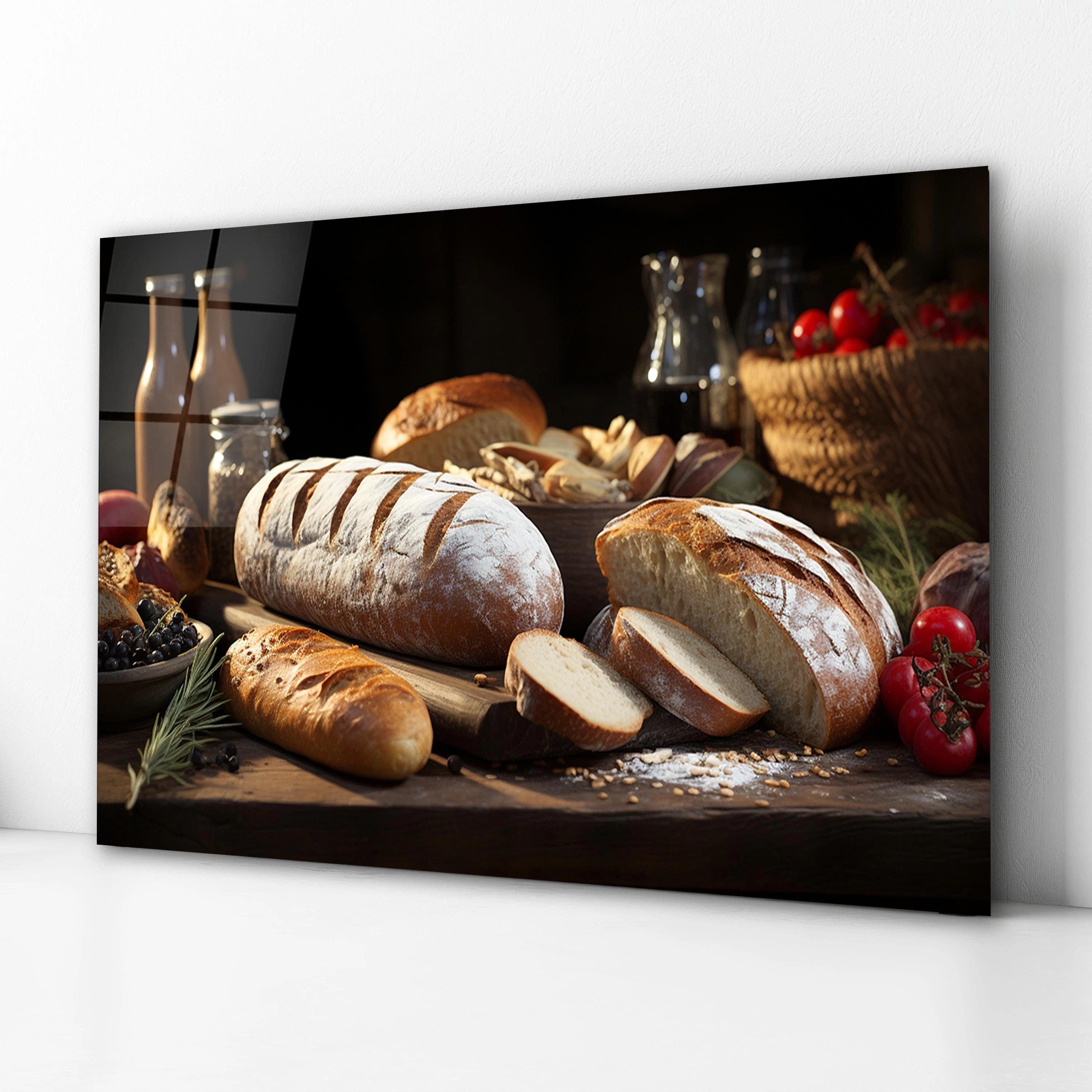 Rustic Bread Tomato Kitchen Glass Wall Art, Tempered Glass Backsplash, Kitchen Wall Art, New Home Gifts, Valentine's Gifts, Wall Hangings