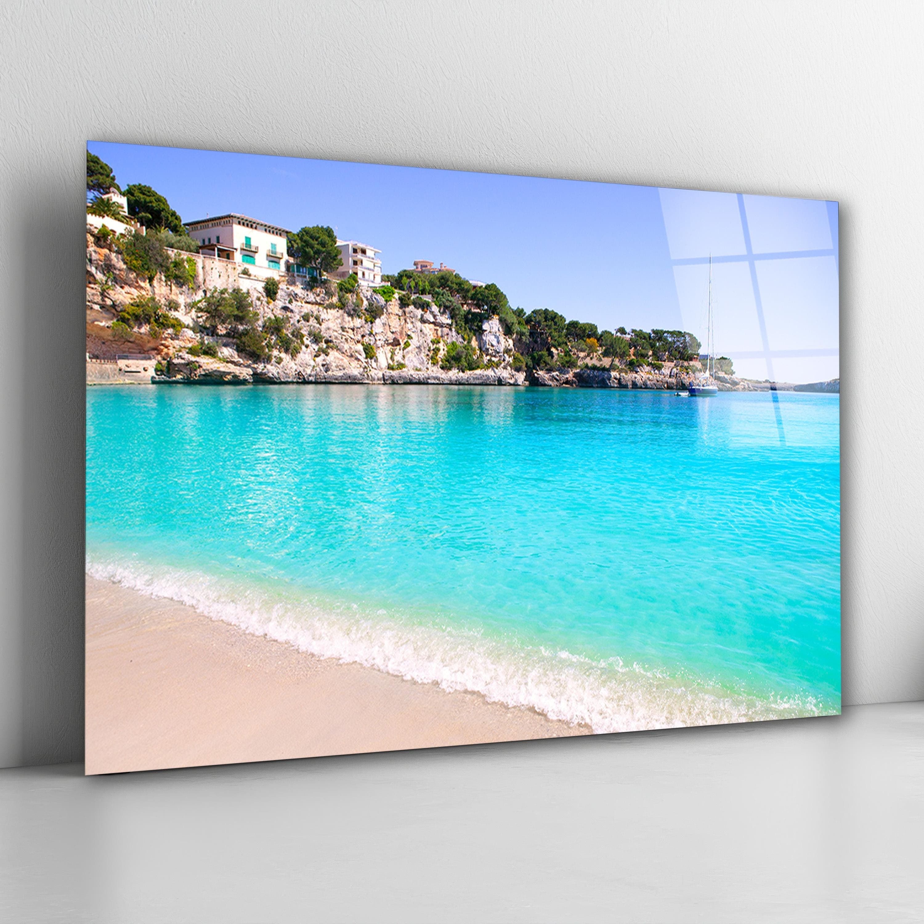Mallorca Wall Art, Majorca Coastal Spanish Tempered Glass Wall Decor, Summer Beach Wall Art, New Home Gifts, Glass Printing, Home Decor