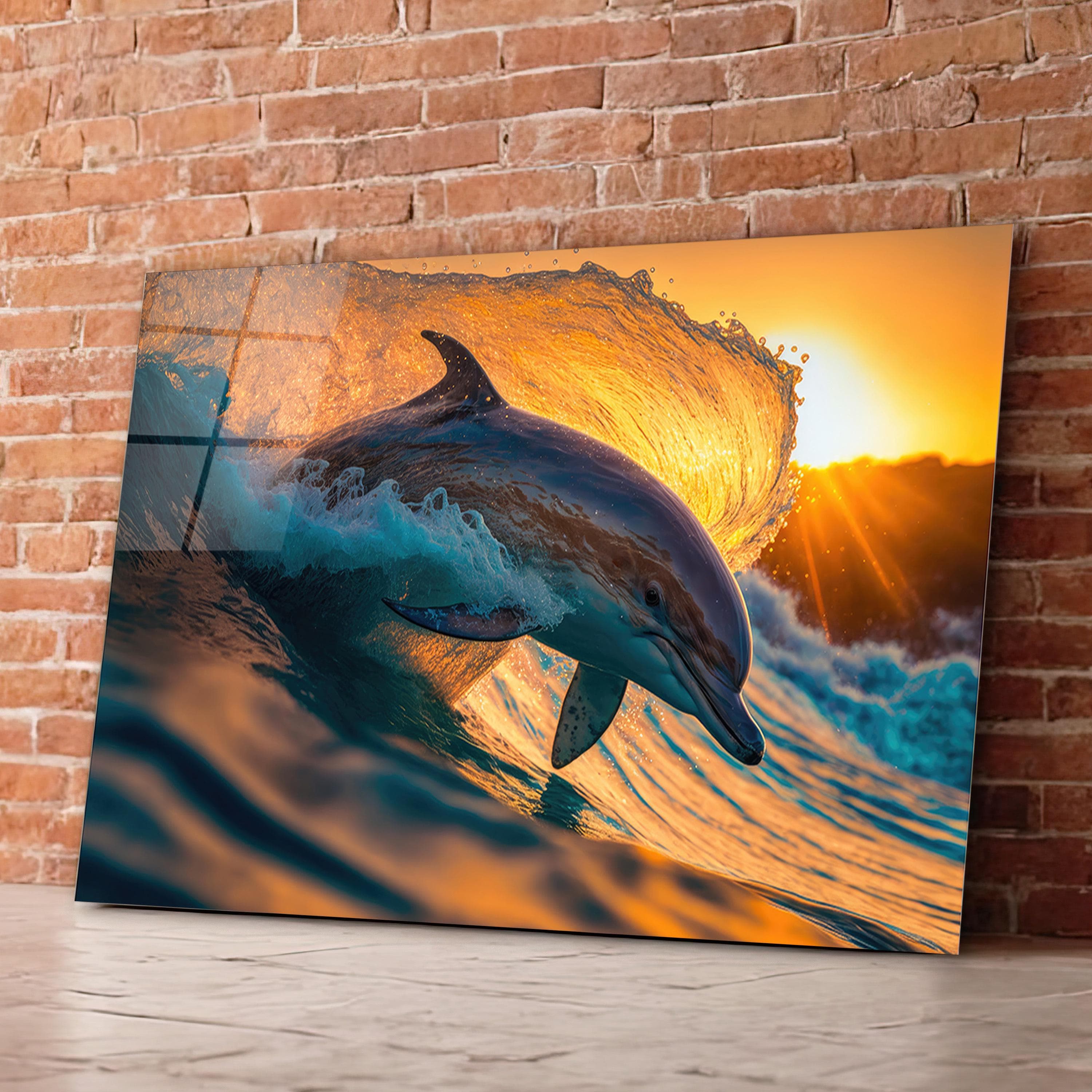 Beautiful Dolphin Glass Wall Art, Ocean Animal Tempered Glass Wall Decor, Office Wall Art, Unique Gifts, Anniversary Gifts, Wall Hangings - image 4