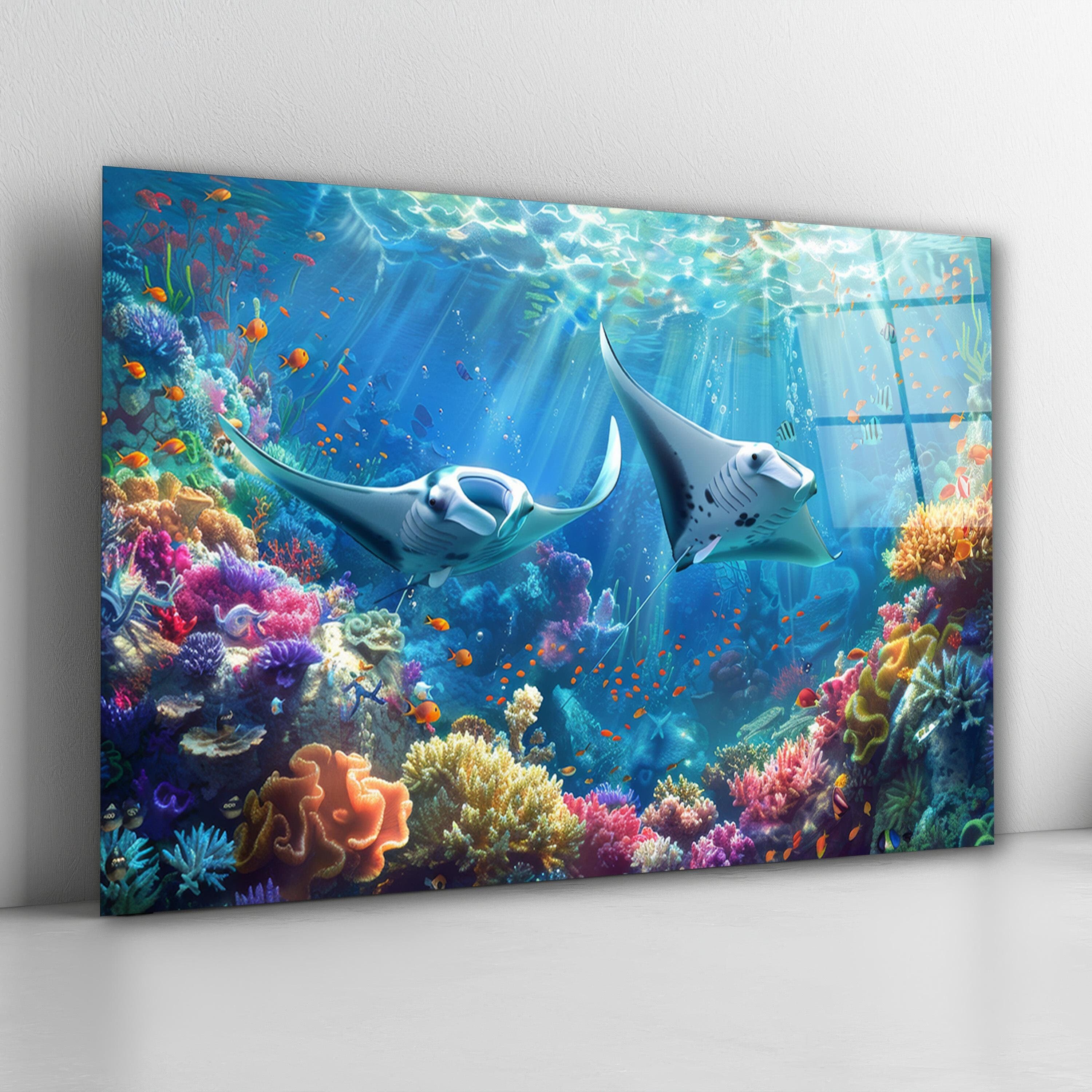 Fish Glass Wall Art, Aquarium Coral Reef Tempered Glass Decor, Living Room Art, New Home Gifts, Mother's Day Gifts, Glass Wall Hangings