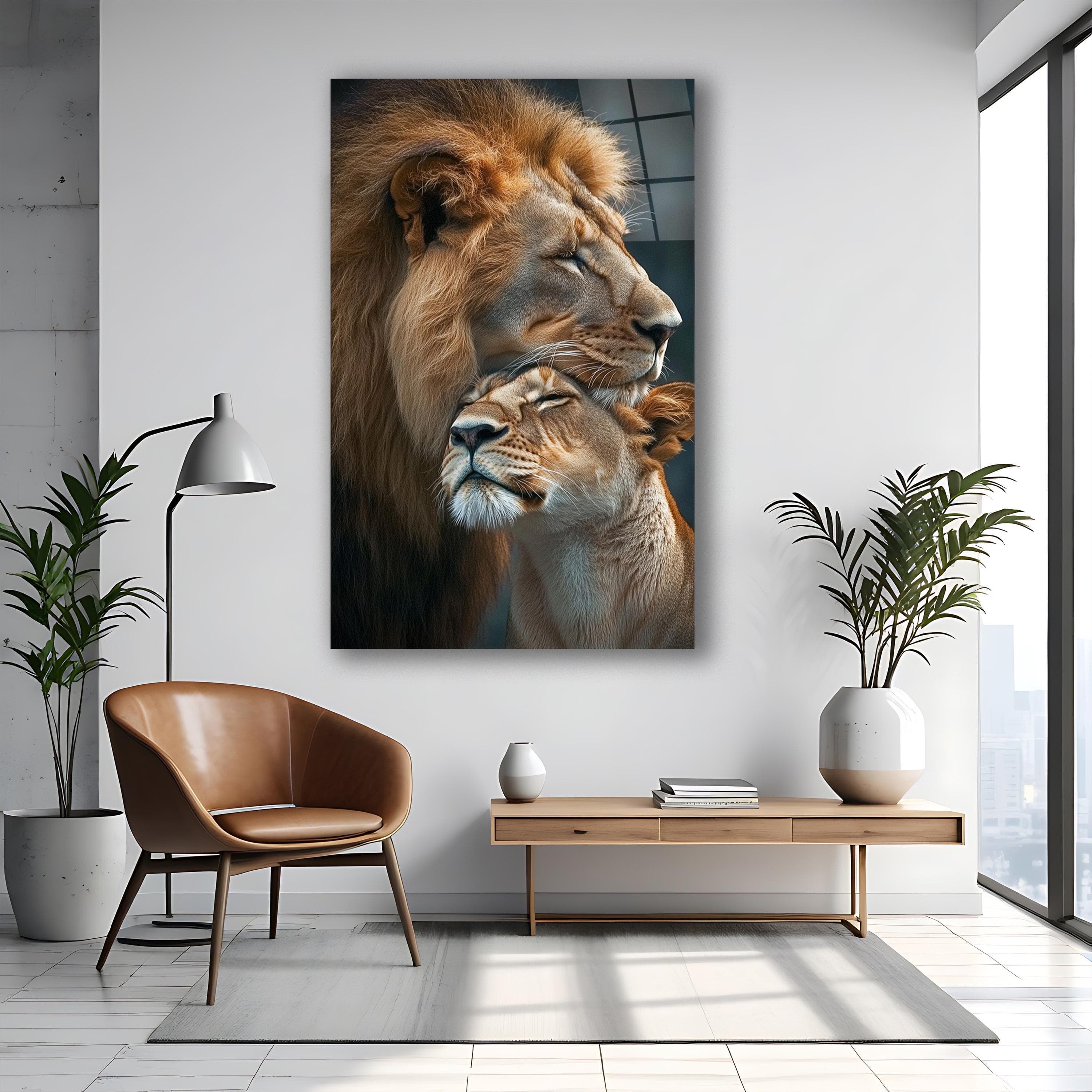 Lion & Lion Cub Glass Wall Art, Wild Animals Tempered Glass Decor, Man Cave Art, Living Room Art, New Home Gifts, Wall Hanging, Gift for Him