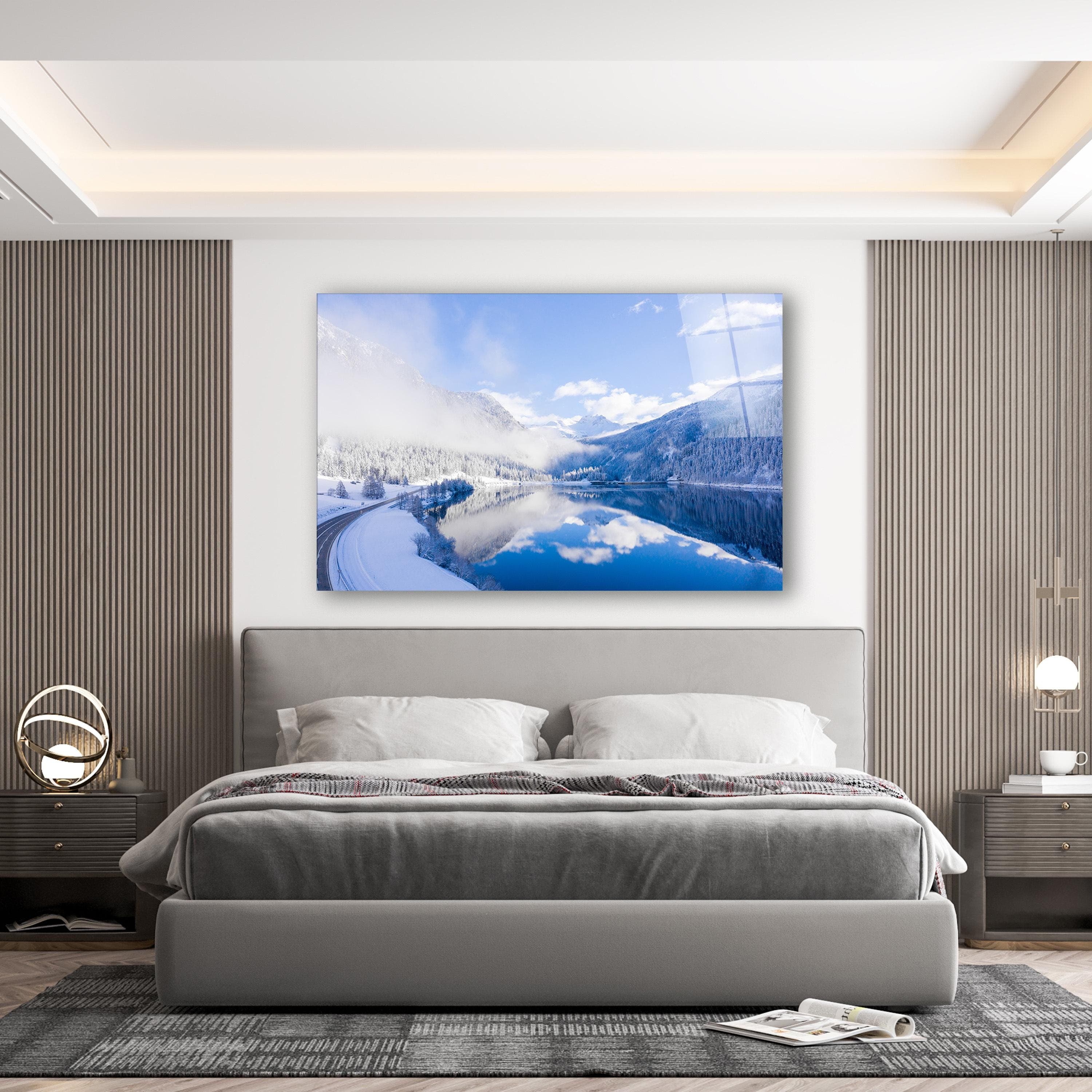 Winter Landscape Glass Wall Art, Snowy Mountains Tempered Glass Decor, Living Room Art, Housewarming Gifts, Anniversary Gifts, Wall Hangings