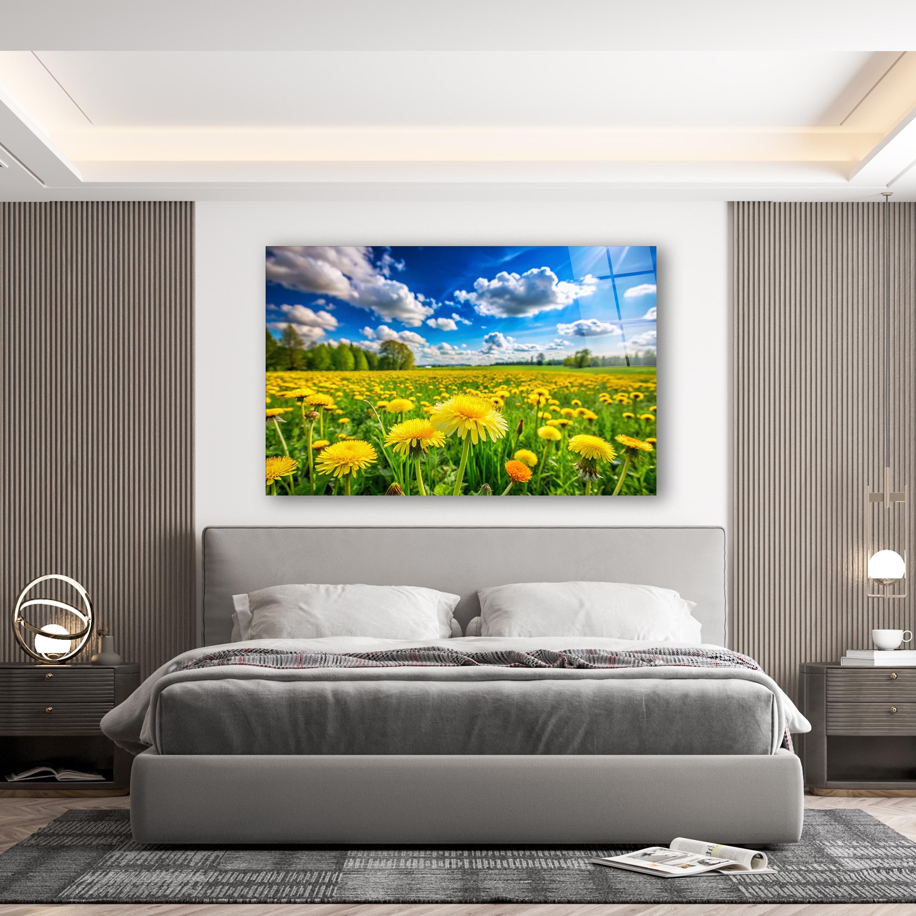 Yellow Flowers Summer Nature Glass Wall Art, Landscape Tempered Glass Wall Decor, New Home Gifts, Modern Wall Art, Wall Hangings, Home Decor