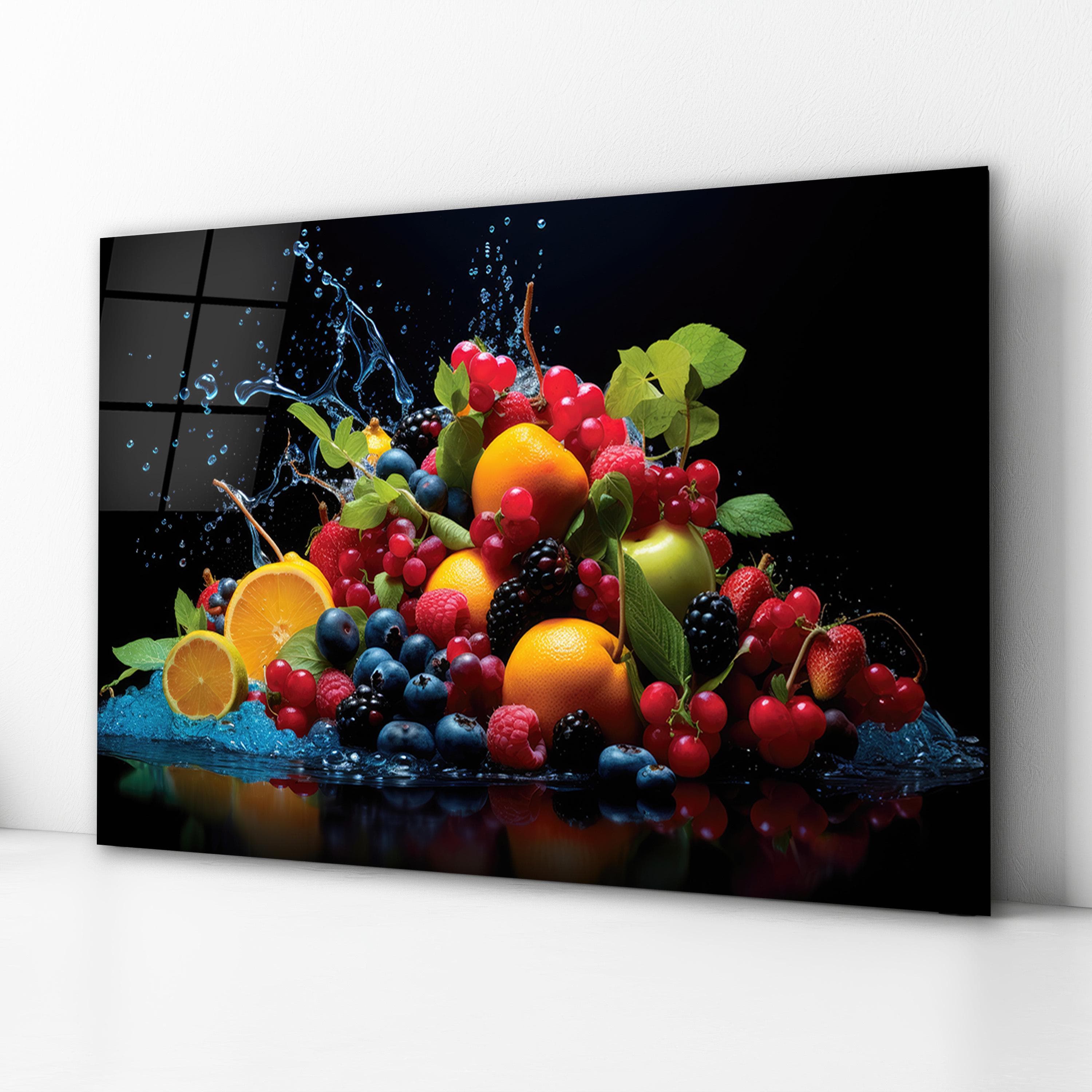 Vibrant Fruits Tempered Glass Wall Art, Fruits Backsplash Kitchen Panel, Kitchen Wall Art, Valentine's Gifts, Dining Room Art, Wall Hanging
