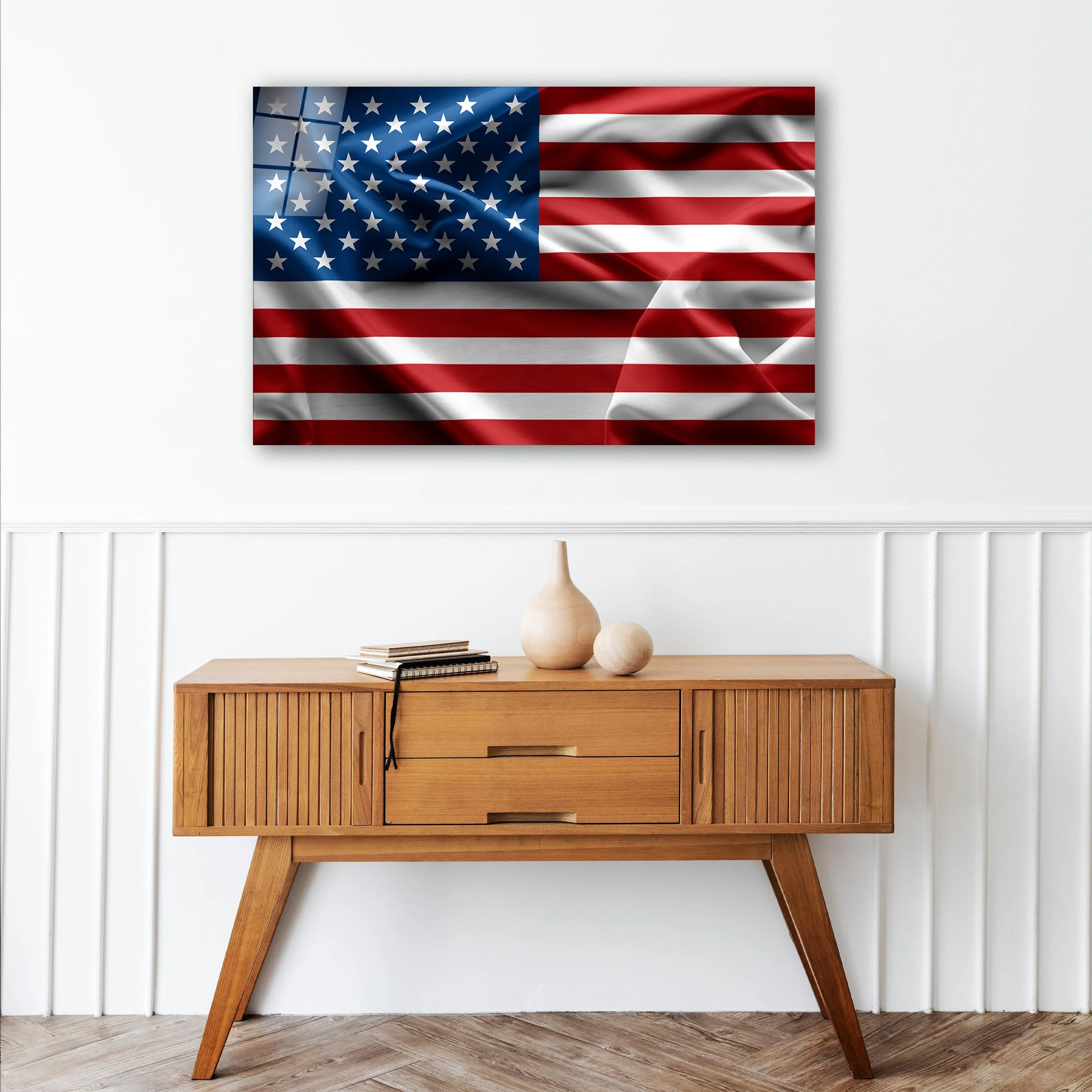 Patriotic USA Flag Tempered Glass Wall Art, 4th of July Panel Decor, Apartment Wall Art, Independence Day Accent Decor, New Home Gift