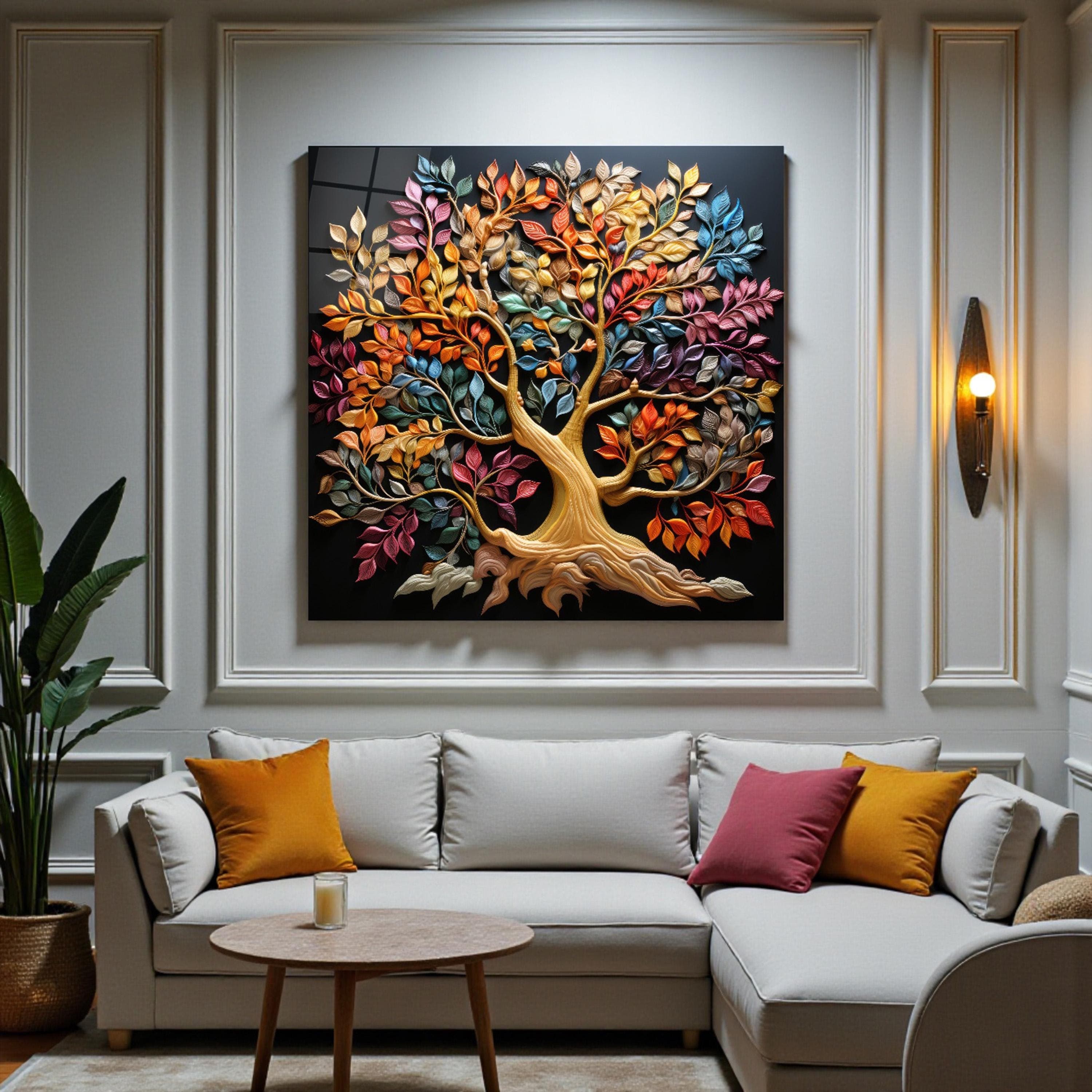 Tree of Life Glass Wall Art, Tempered Glass Colorful Tree Wall Decor, Modern Glass Print, Living Room Art, Valentine's Gifts, Wall Hangings