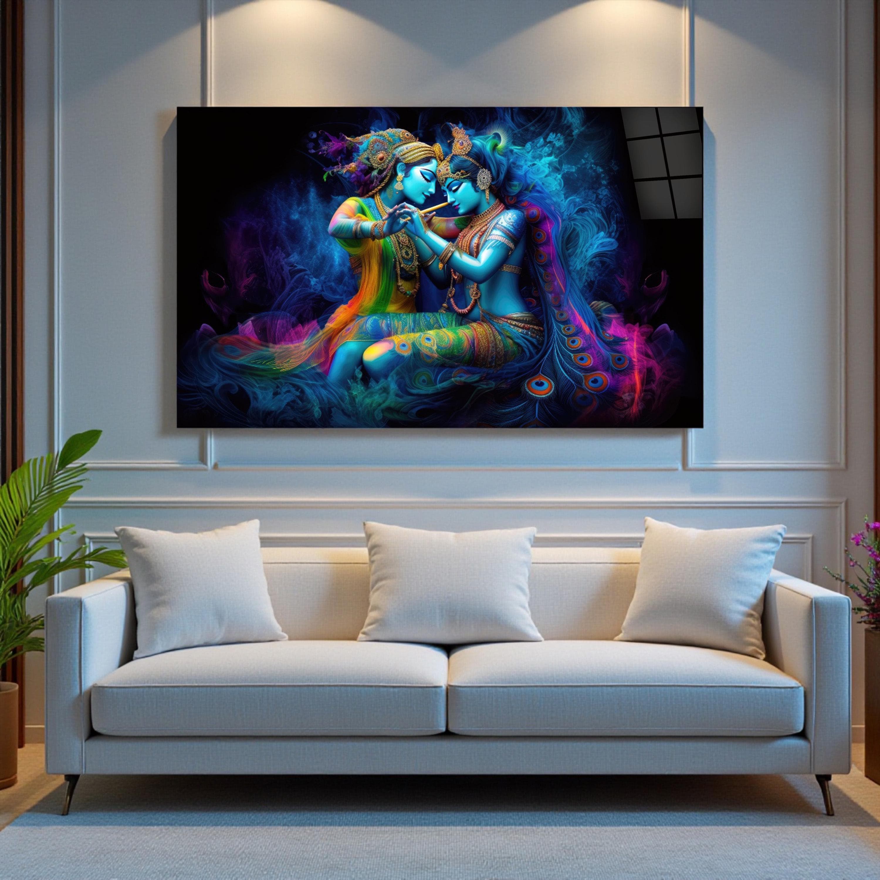 Hindu Deities Glass Wall Art, Colorful Hindu Tempered Glass Print, Wall Hanging, Valentine's Gift, Above Bed Art, Wedding Gift, Home Decor
