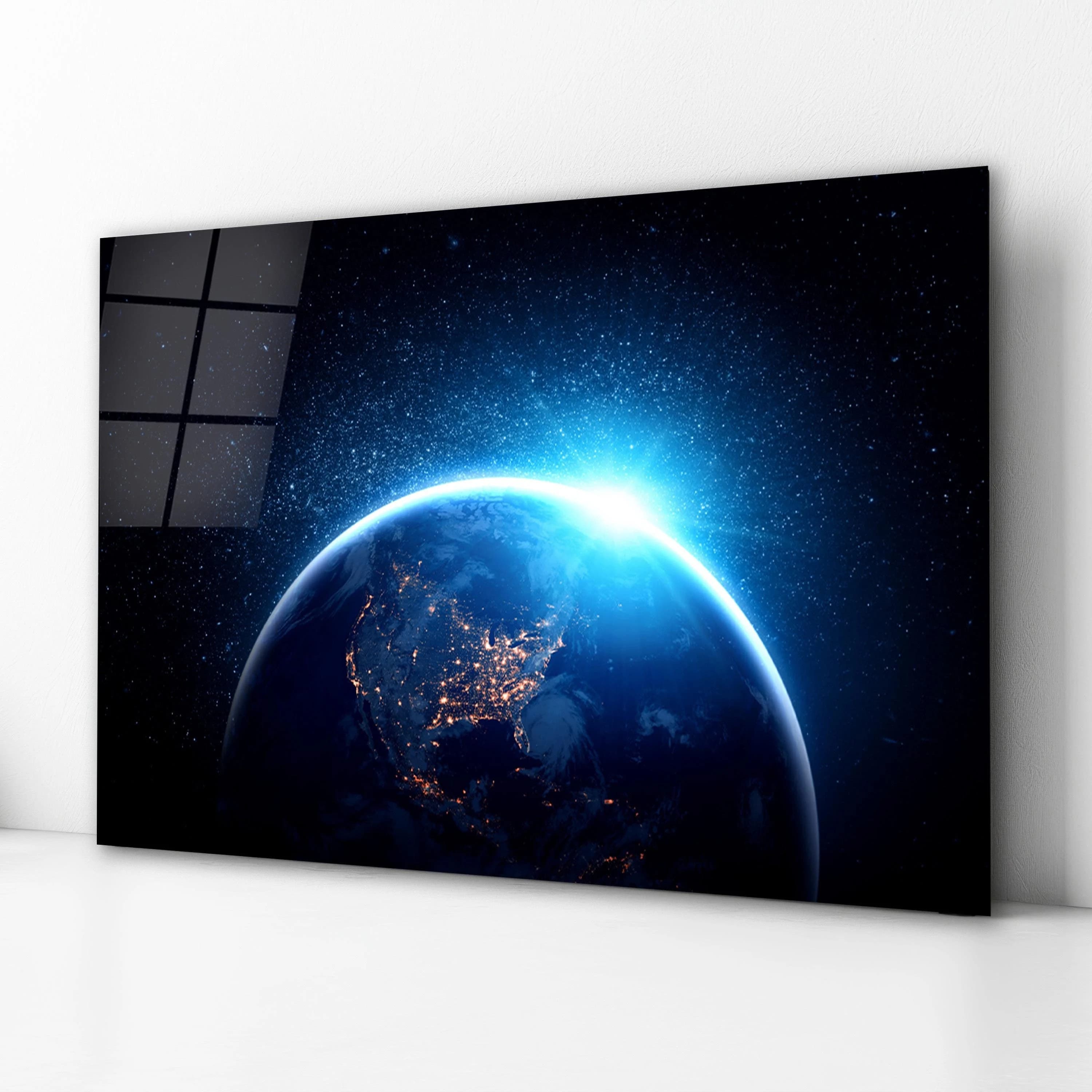Planet Earth Glass Wall Art, World Tempered Glass Decor, Space Wall Art, Man Cave Wall Decor, Gifts for Him, Valentine's Gifts, Wall Hanging