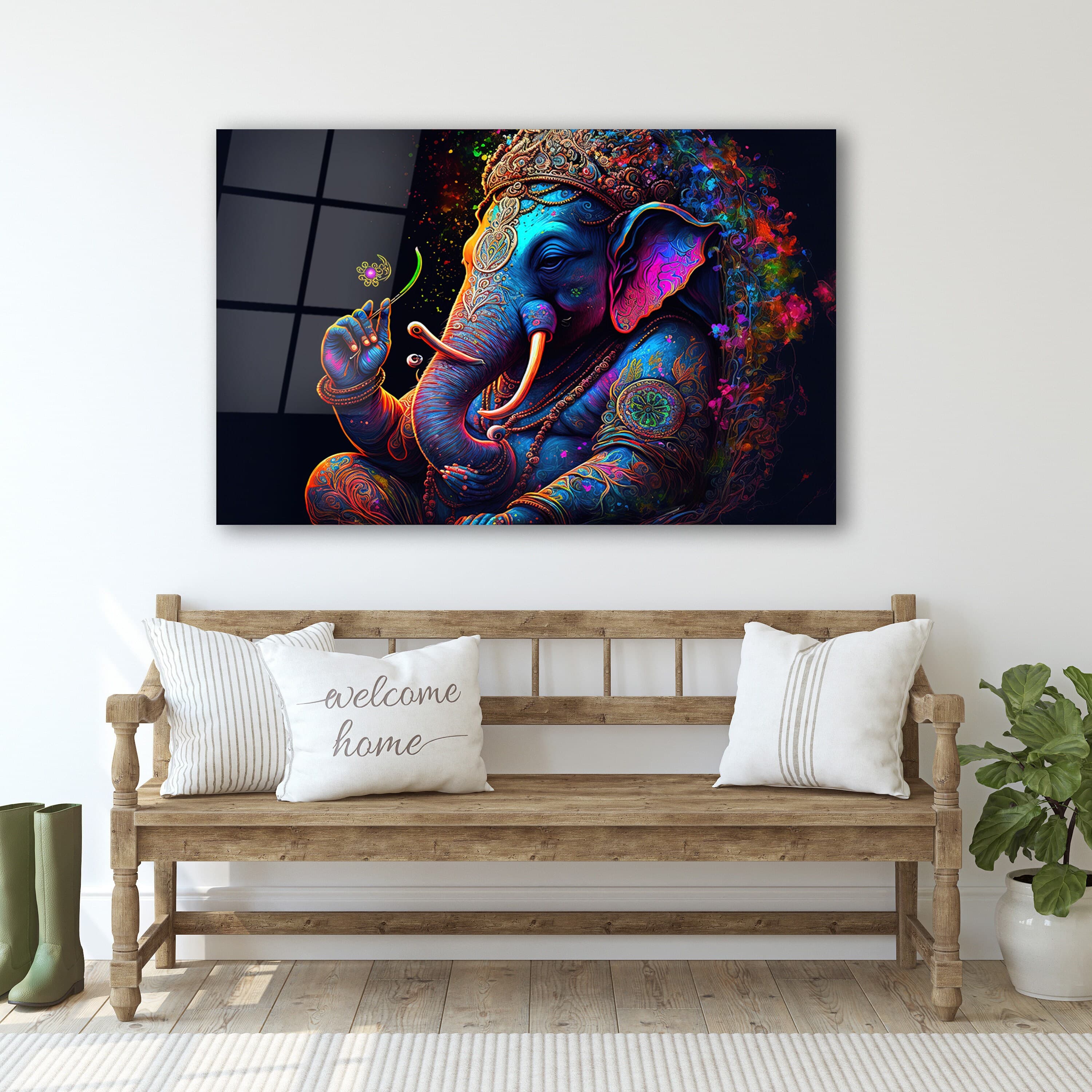 Tempered Glass Ganesh Wall Art, Ganesh Glass Wall Decor, Spiritual Wall Art, Interior Design, Bedroom Wall Art, Gift For Her, Glass Printing