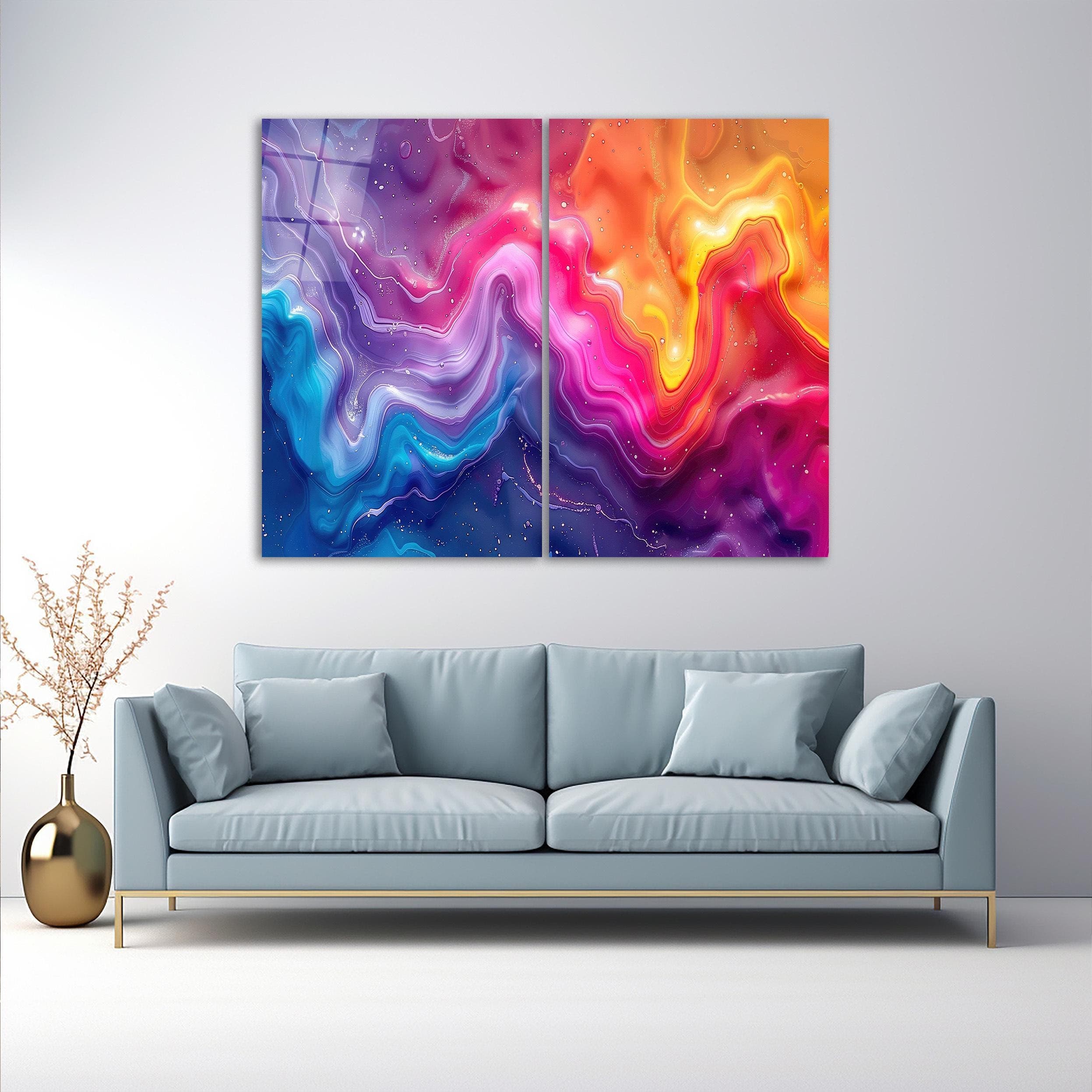Double Panel Colorful Glass Wall Art, Abstract Tempered Glass Decor, Living Room Art, Above Bed Art, 2-Piece Glass Print, Modern Wall Decor, Vibrant Abstract Glass Art, Bold Living Room Artwork, Unique Home Decor, Perfect Gift for Mother's Day, Contemporary Glass Art, Artistic Wall Hanging for Bedroom, Modern Two-Piece Glass Print, Bright and Bold Wall Art for Living Room, Stylish Above Bed Art, Creative Abstract Art for Home, Inspirational Gift for Loved Ones