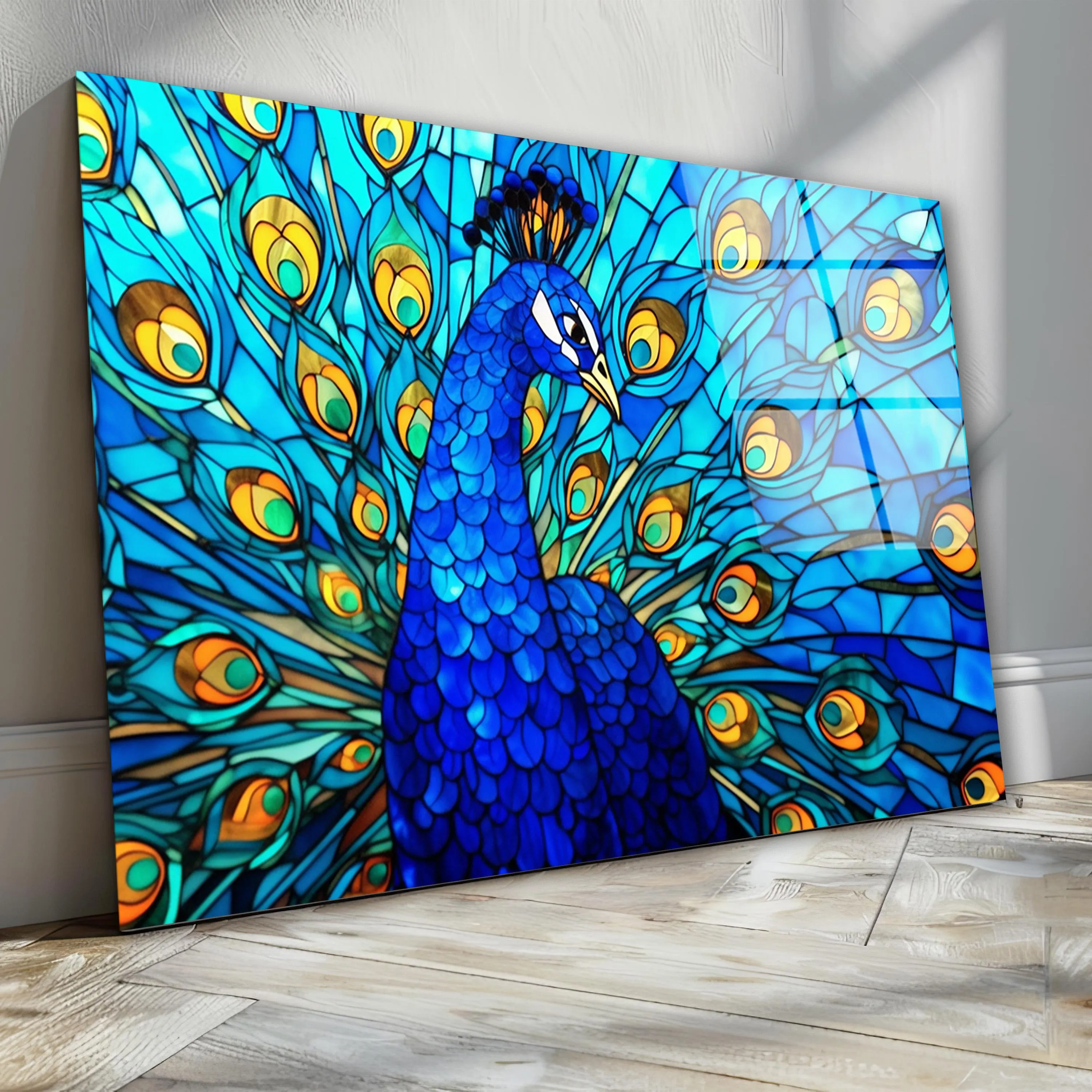 Beautiful Peacock Stained Glass Effect Wall Art, Elegant Tempered Glass Wall Decor, Valentine's Gifts, Glass Printings, Christmas Gifts