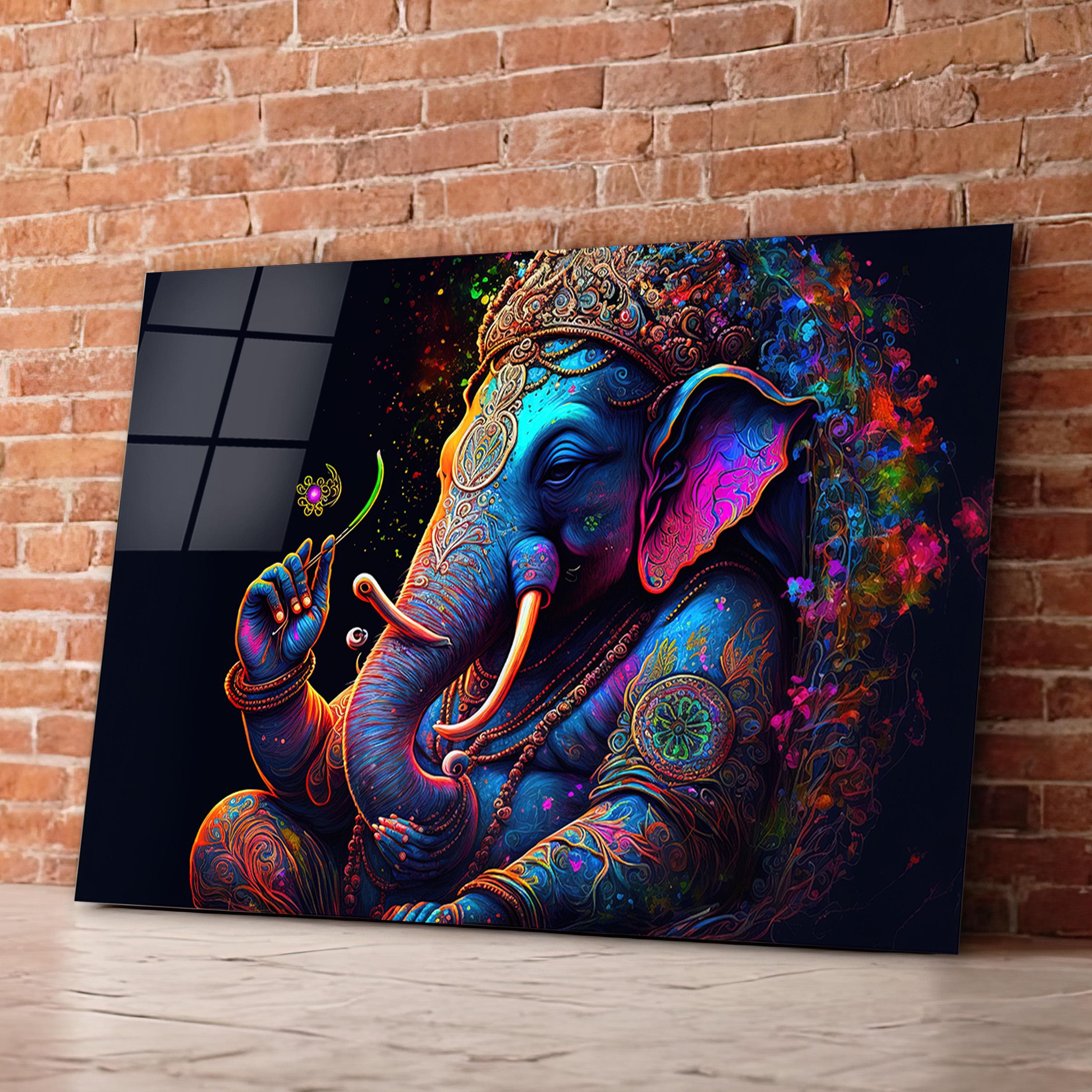 Tempered Glass Ganesh Wall Art, Ganesh Glass Wall Decor, Spiritual Wall Art, Interior Design, Valentine's Gift, Wall Hanging, Glass Print