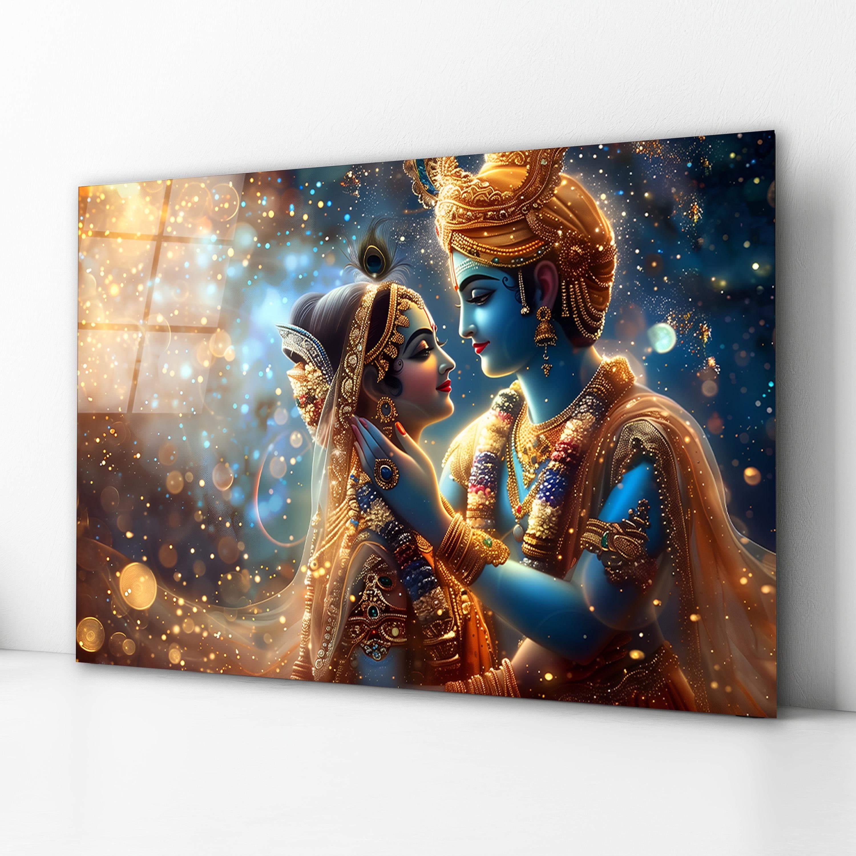 Radha Krishna Glass Wall Art, Hindu Deities Tempered Glass Art, Wall Hanging, Anniversary Gift, Above Bed Art, Valentine's Gift, Glass Print