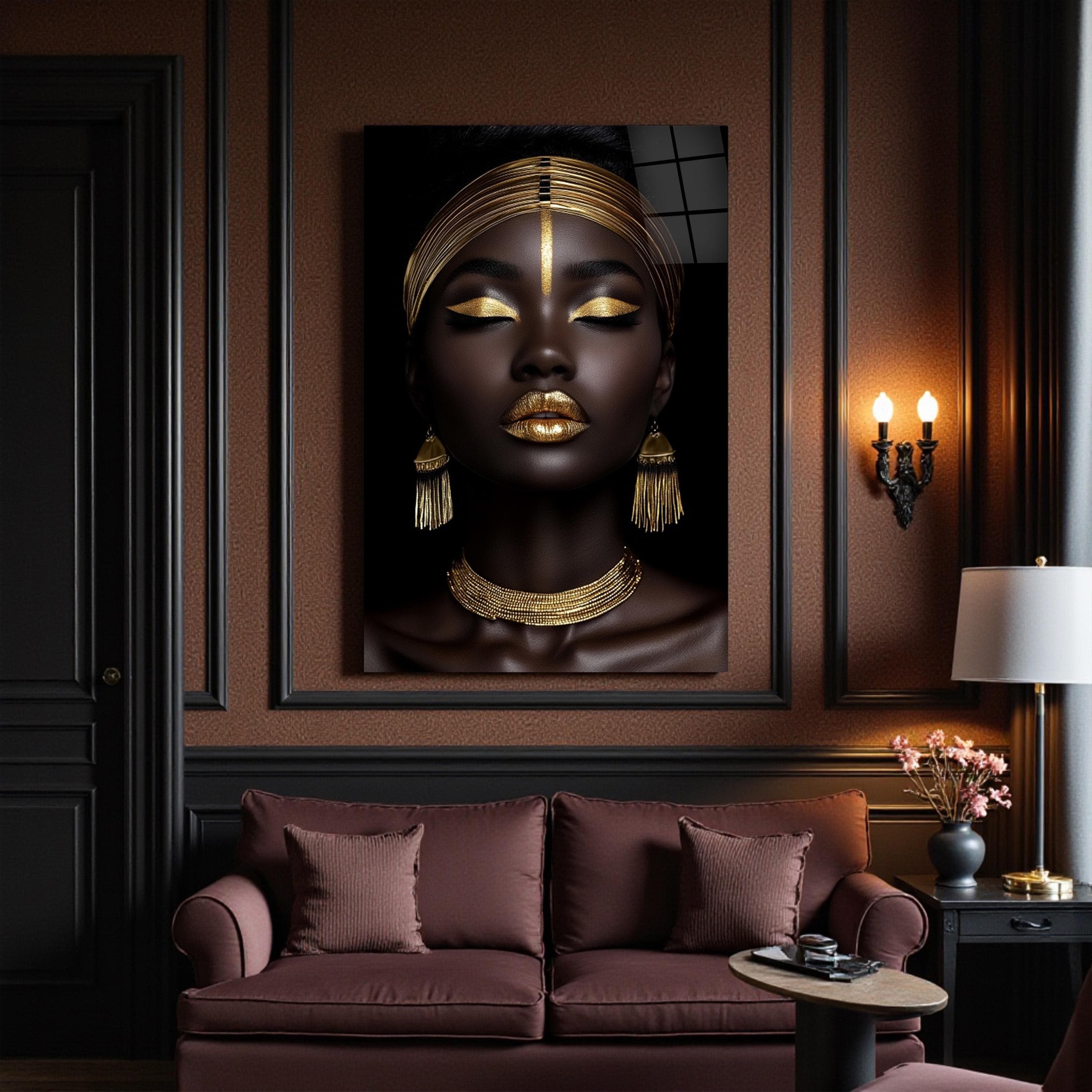 Elegant African Woman Glass Wall Art, Ethnic Woman Tempered Glass Decor, Modern Wall Art, New Home Gifts, Valentine's Gifts, Wall Hangings