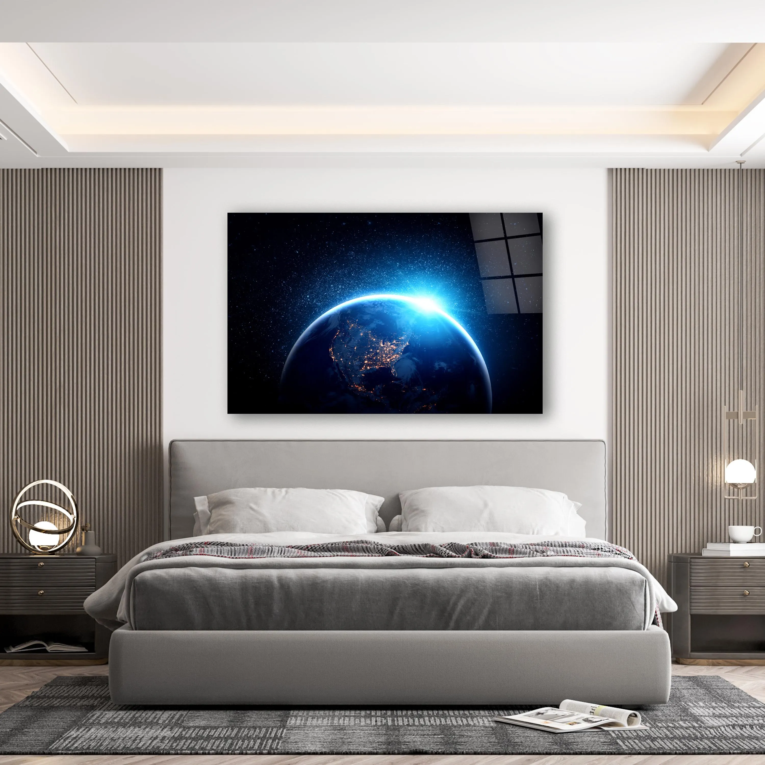 Planet Earth Glass Wall Art, World Tempered Glass Decor, Space Wall Art, Man Cave Wall Decor, Gifts for Him, Anniversary Gifts, Wall Hanging