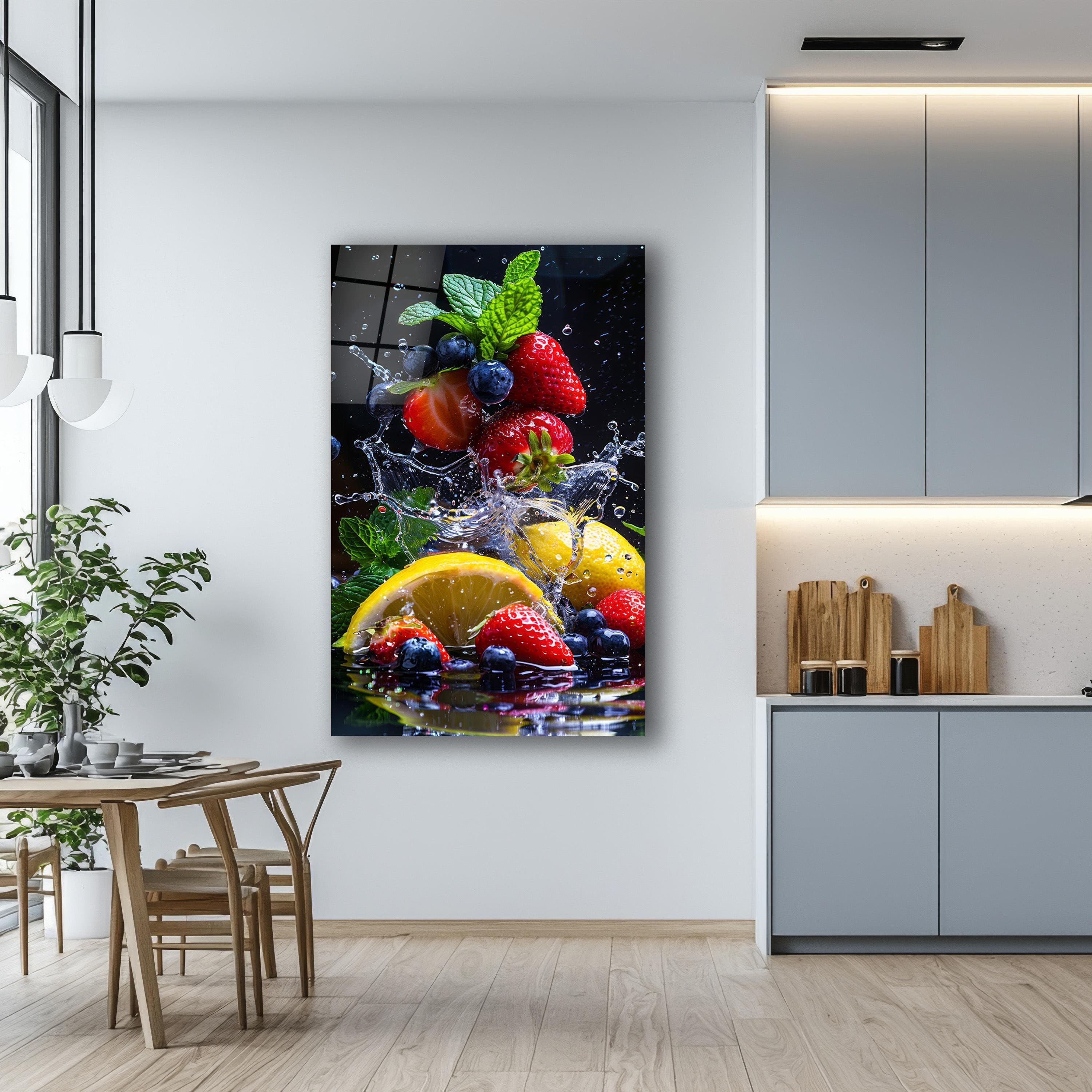 Fruits Splash Glass Wall Art, Tempered Glass Fruit Decor, Kitchen Wall Art, New Home Gifts, Anniversary Gifts, Wall Hangings, Glass Print