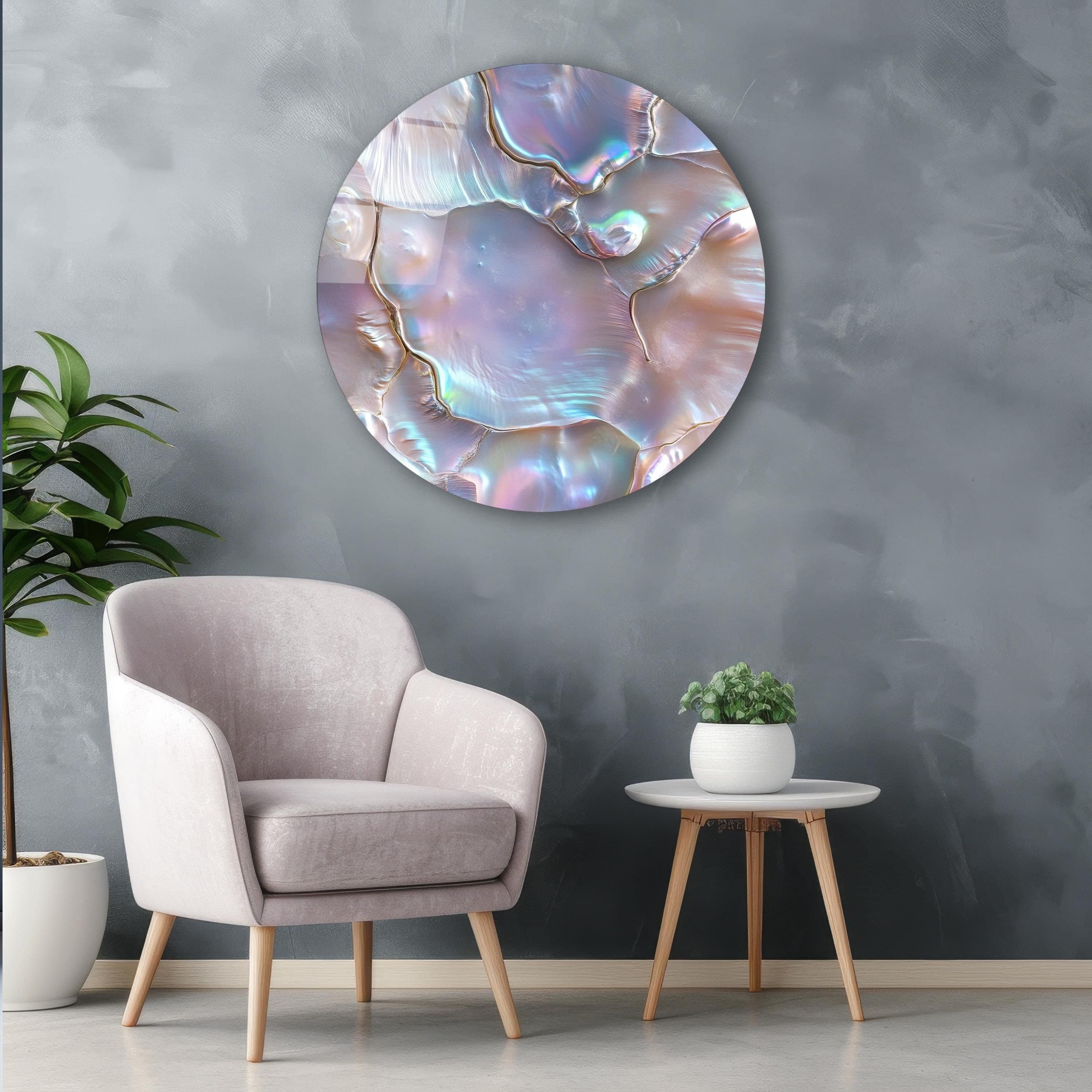 Round Pearly Glass Wall Art, Iridescent Tempered Glass Decor, Bedroom Wall Art, Living Room Decor, Gifts for Her, Unique Gifts, Wall Hanging